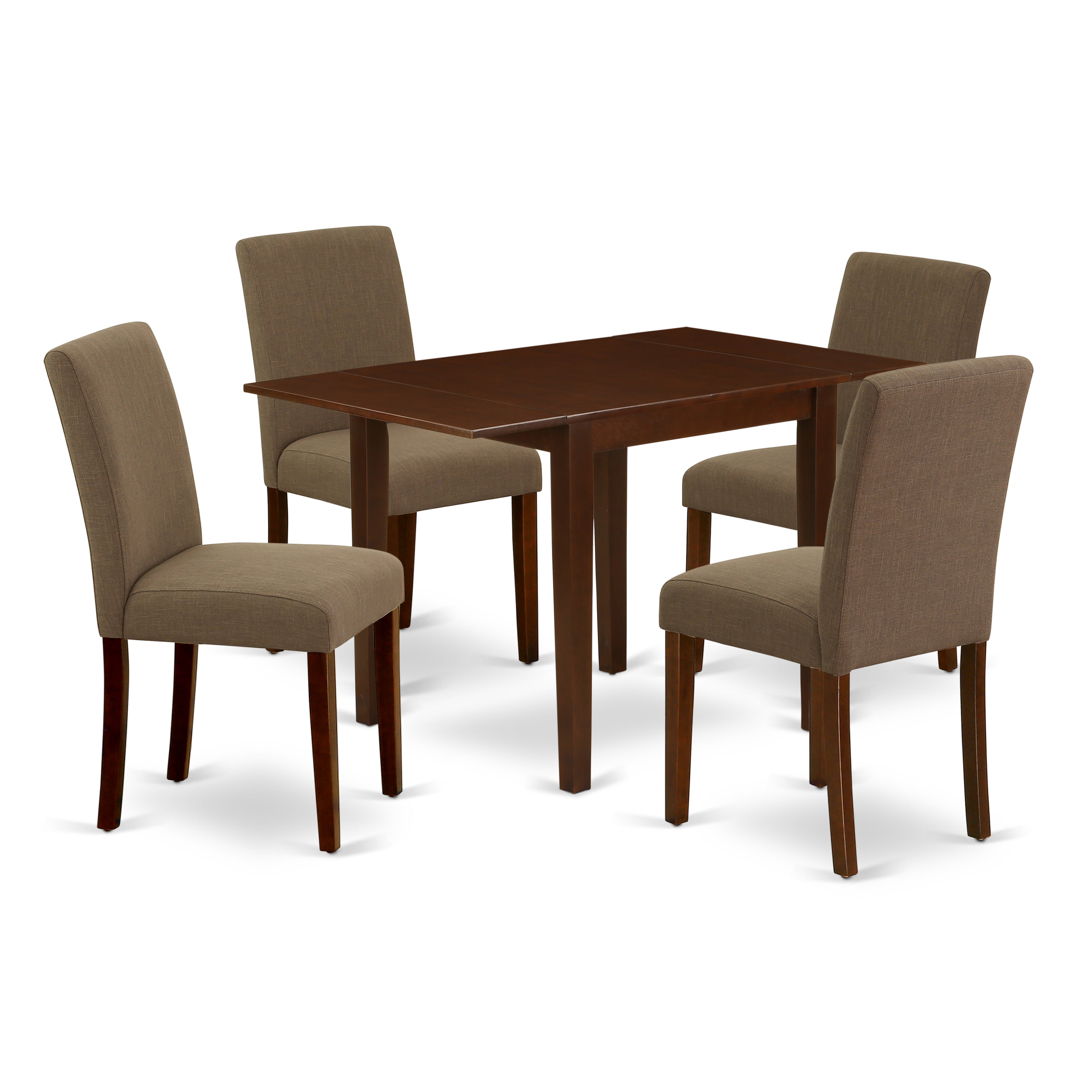 East West Furniture NDAB5-MAH-18 Dining Set 5 Pc - Four Parson Dining Chairs and a Wooden Table - Mahogany Finish Solid wood - Coffee Color Linen Fabric