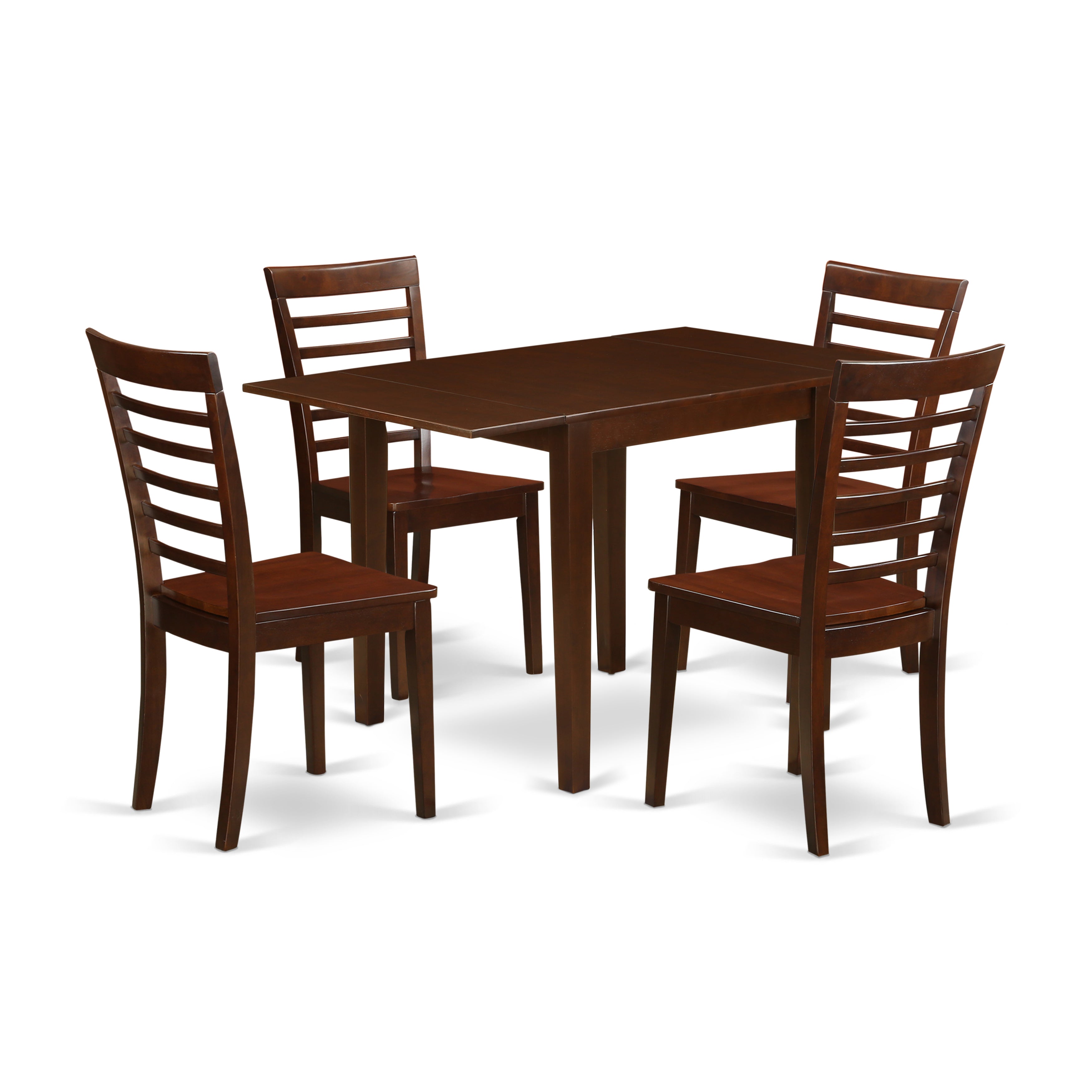 East West Furniture NDML5-MAH-W 5Pc Wood Dining Table Set Includes a Rectangular Table and 4 Kitchen Chairs with Rubberwood Seat and Ladder Back, Mahogany Finish