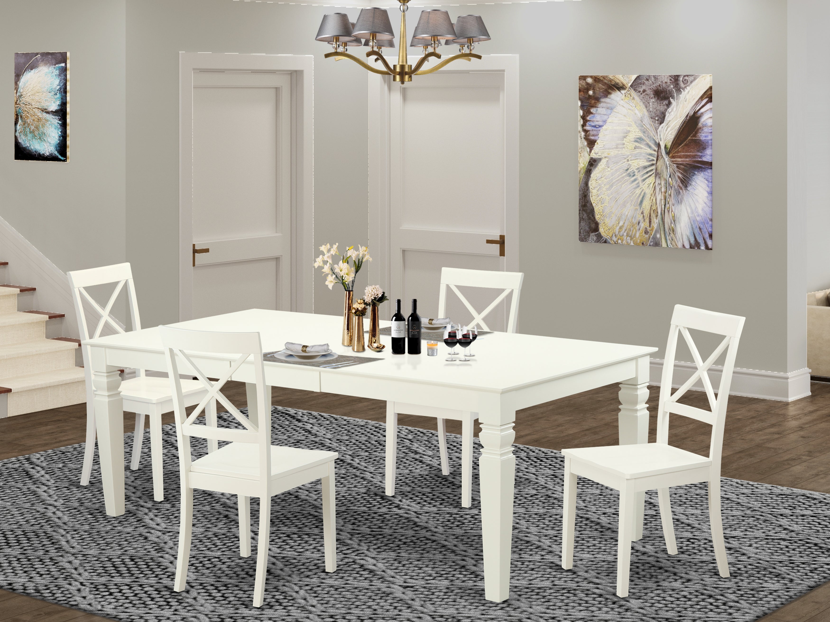 LGBO5-LWH-W 5 PcKitchen Table set with a Dining Table and 4 Dining Chairs in Linen White
