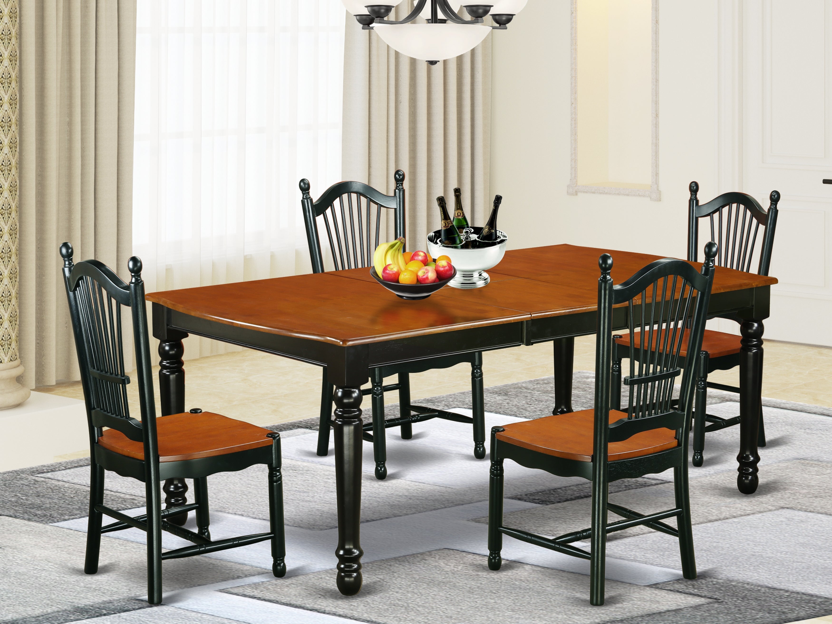 DOVE5-BCH-W 5 PC kitchen tables and chair set with one Dover dining table and 4 kitchen chairs in a Black and Cherry Finish