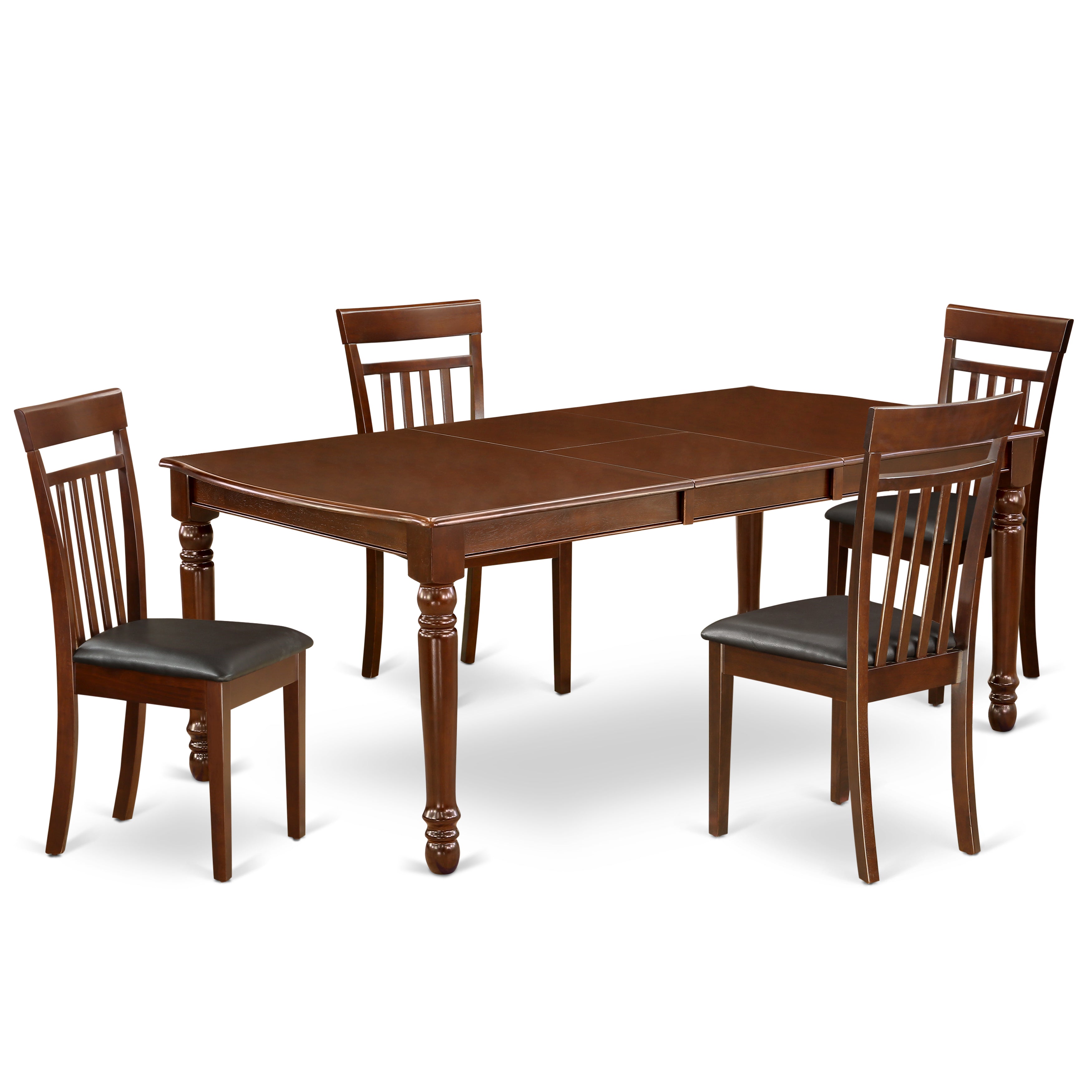 DOCA5-MAH-LC 5Pc Rectangular 60/78" Kitchen Table With 18 In Leaf And Four Kitchen Faux Leather Seat Chairs