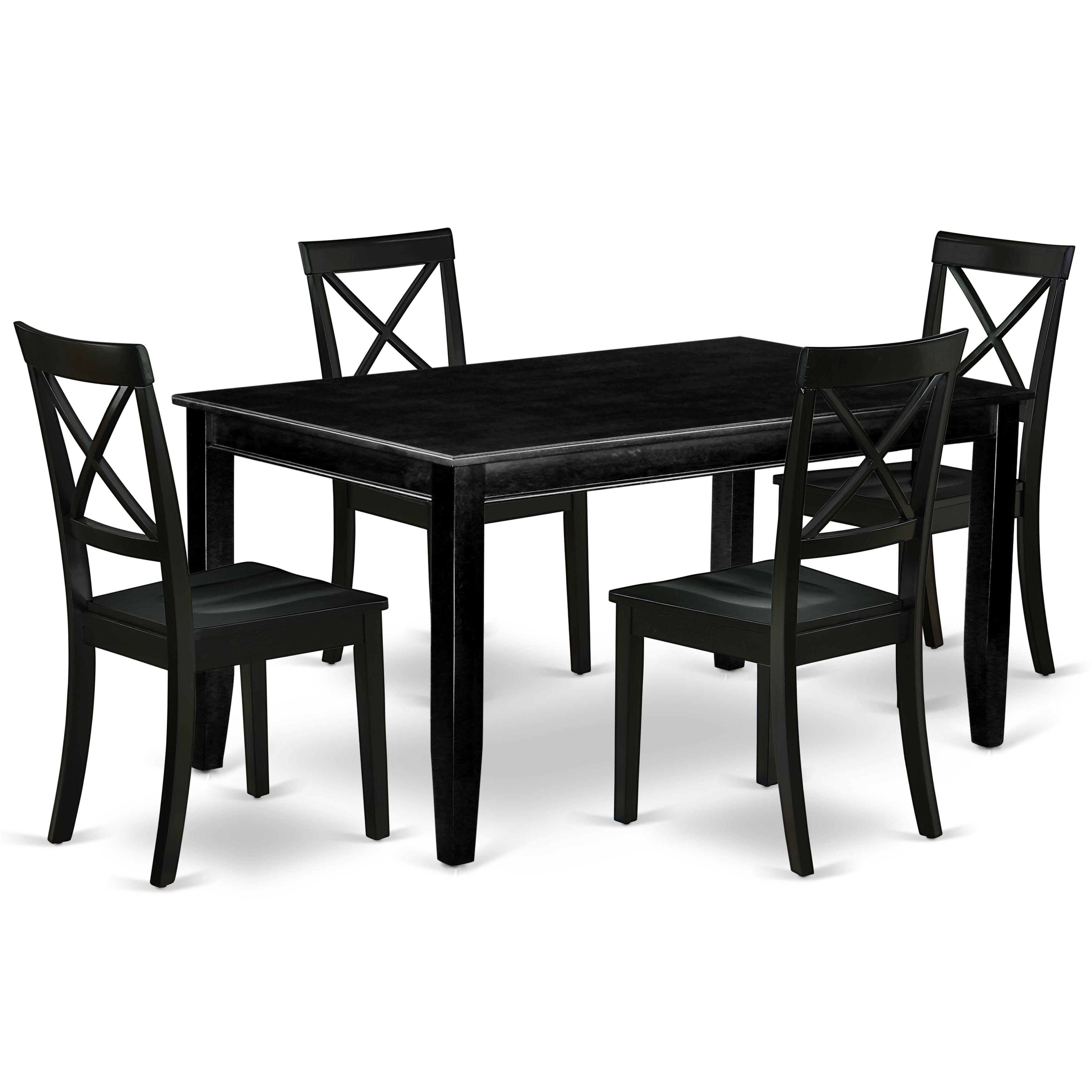 DUBO5-BLK-W 5Pc Rectangle 60" Table And 4 Wood Seat Kitchen Chairs