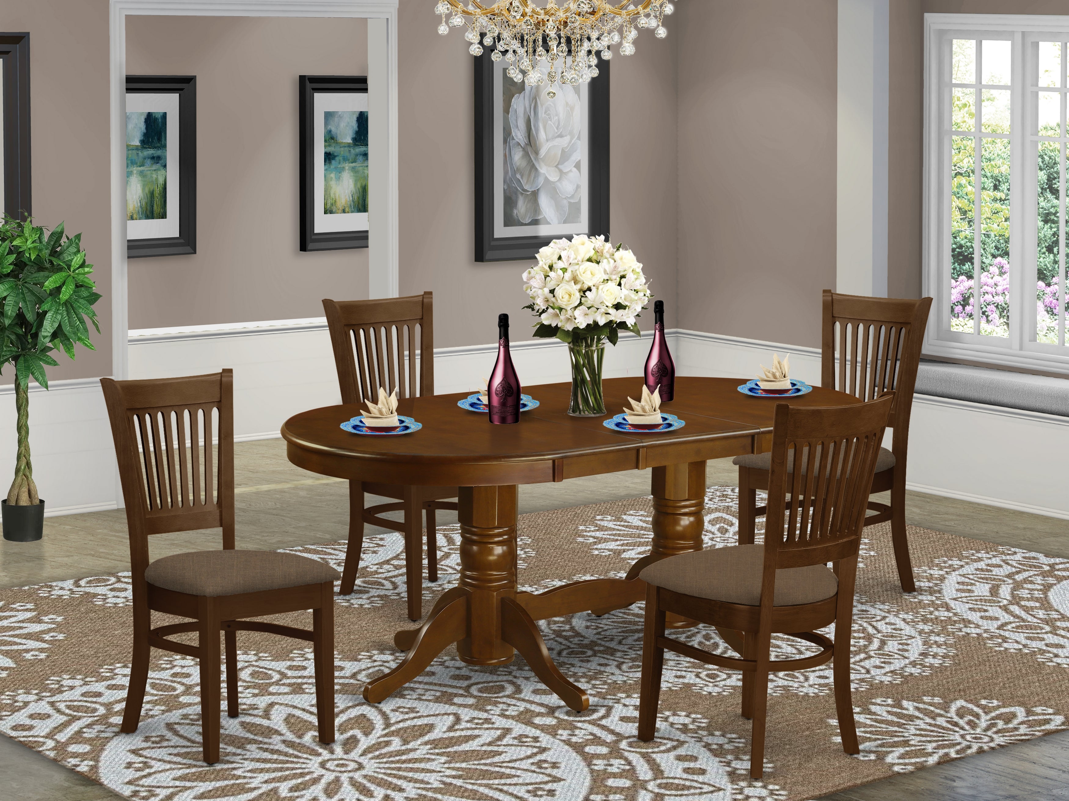 VANC5-ESP-C 5 Pc Dining room set for 4 Table with Leaf and 4 Kitchen Dining Chairs