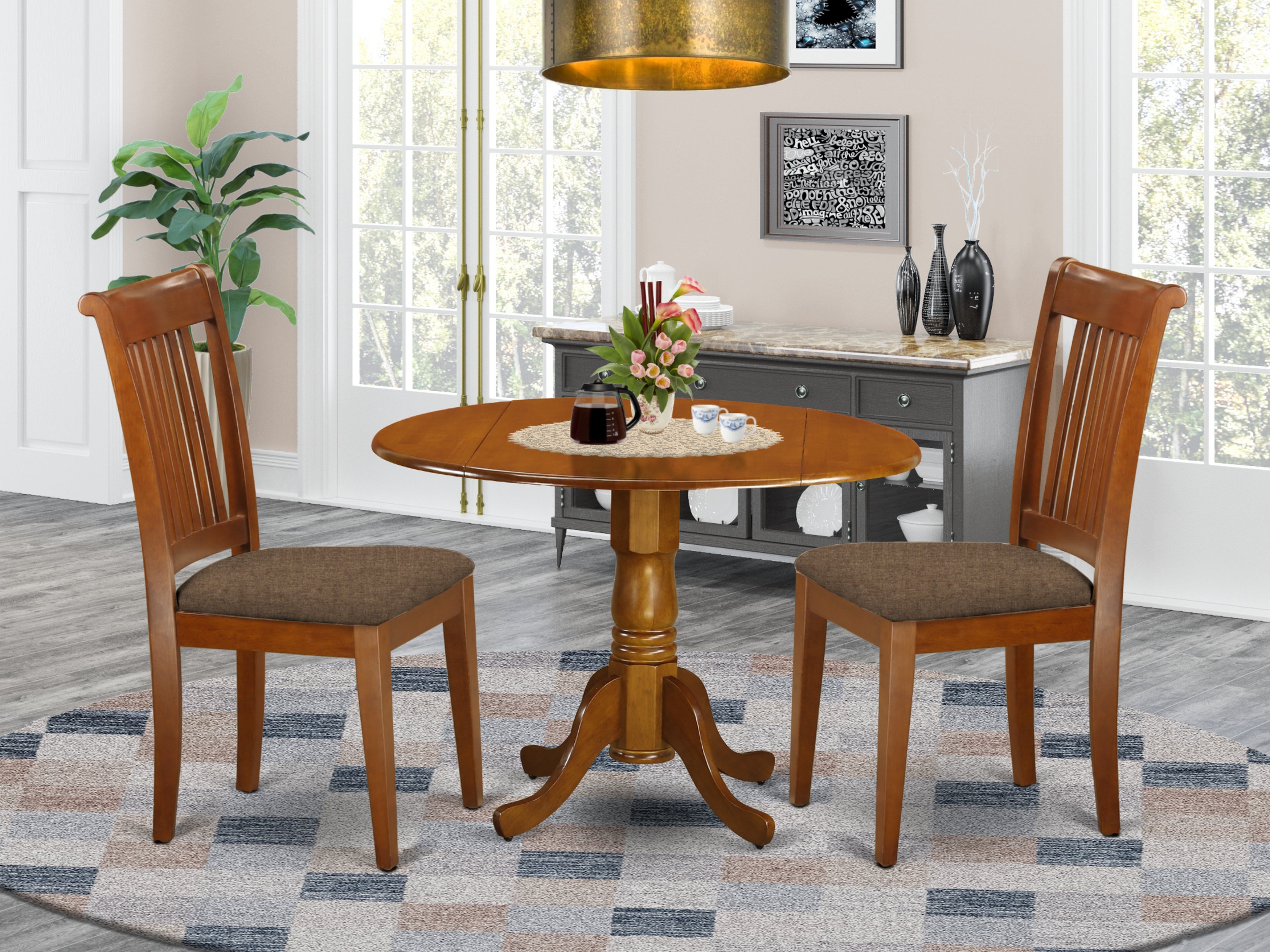 DLPO3-SBR-C 3 PC small Kitchen Table and Chairs set-breakfast nook plus 2 dinette Chairs