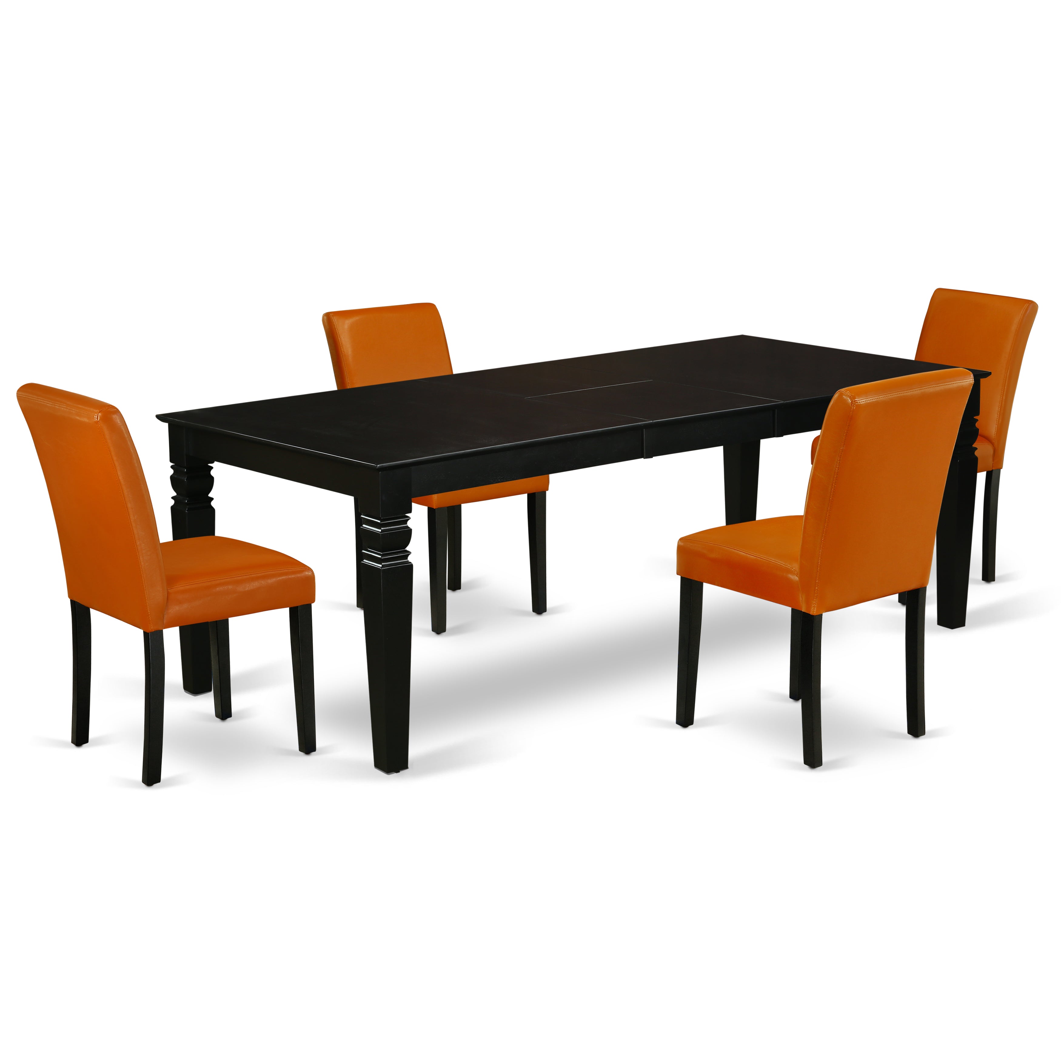 LGAB5-BLK-61 5Pc Rectangular 66/84 Inch Table With 18 In Leaf And Four Parson Chair With Black Leg And Pu Leather Color Baked Bean