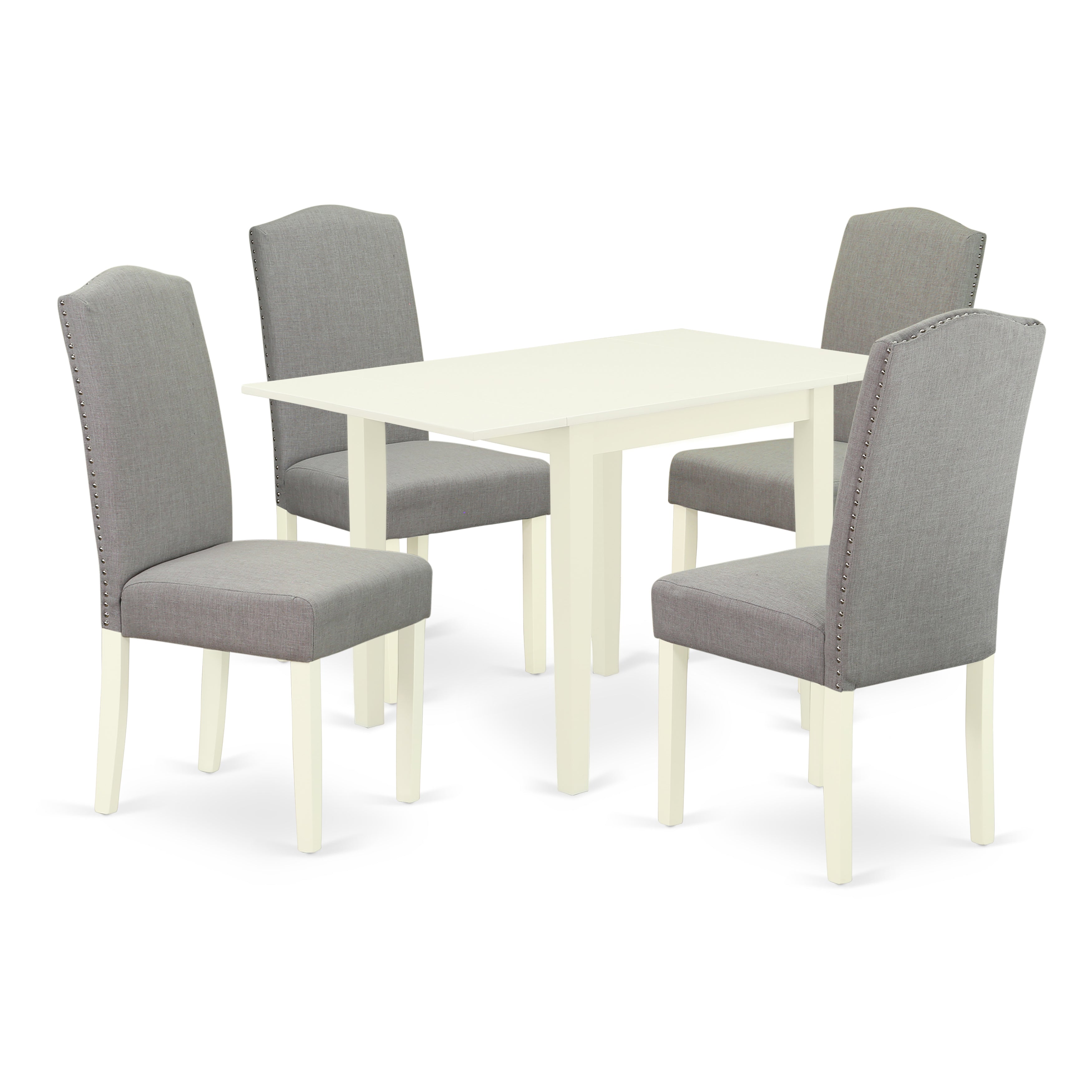 East West Furniture NDEN5-LWH-06 Dinette Set 5 Pcs - Four Kitchen Chairs and a Dinner Table - Linen White Finish Hardwood - Shitake Color Linen Fabric