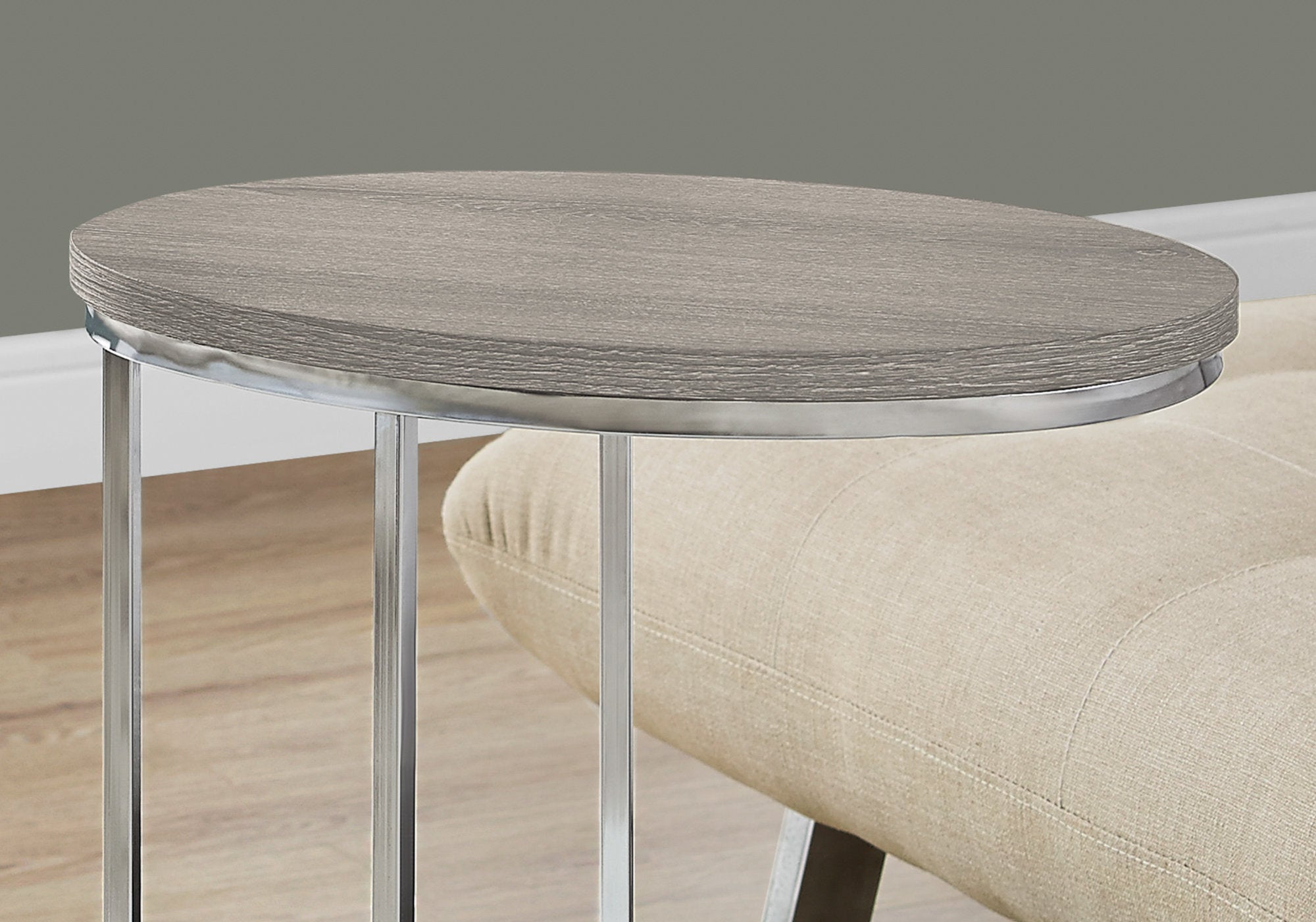 Oval Dark Taupe with Chrome Metal Accent Table