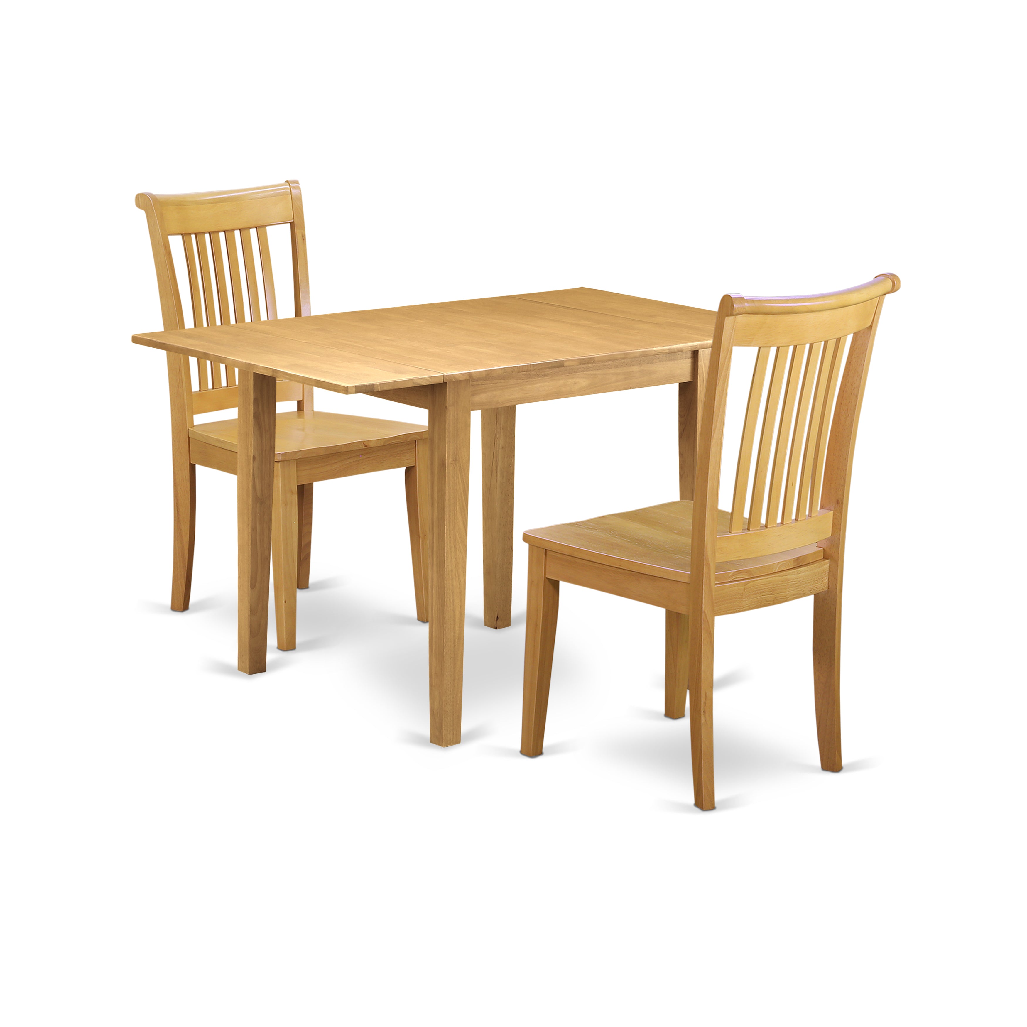 East West Furniture NDPO3-OAK-W, 3Pc Wood Dining Table Set Consists of a Kitchen Table and 2 Dinette Chairs with Solid Wood Seat and Slat Back, Oak Finish
