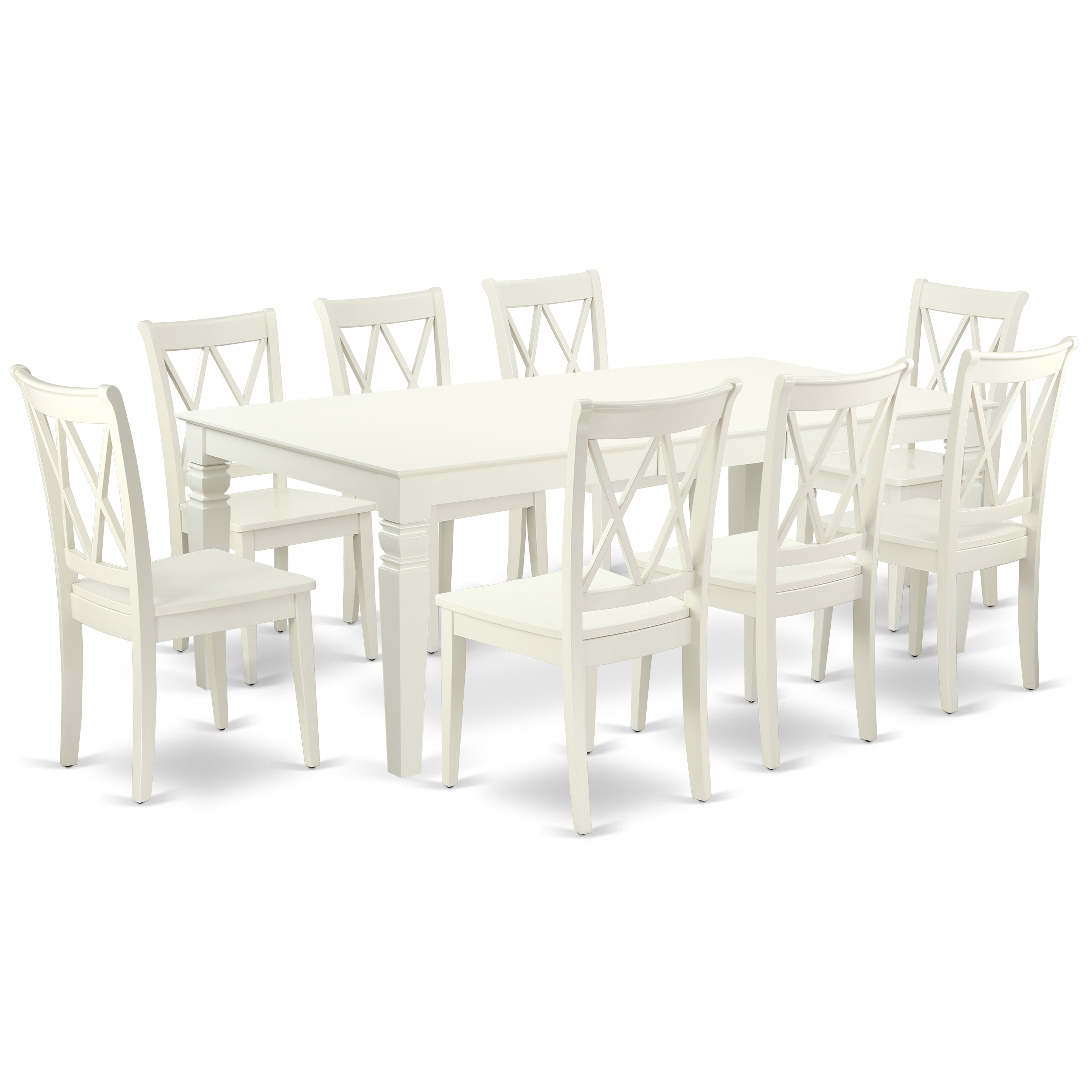 LGCL9-LWH-W 9PC Rectangular 66/84 inch Table with 18 In Leaf and 8 Double X back Chairs