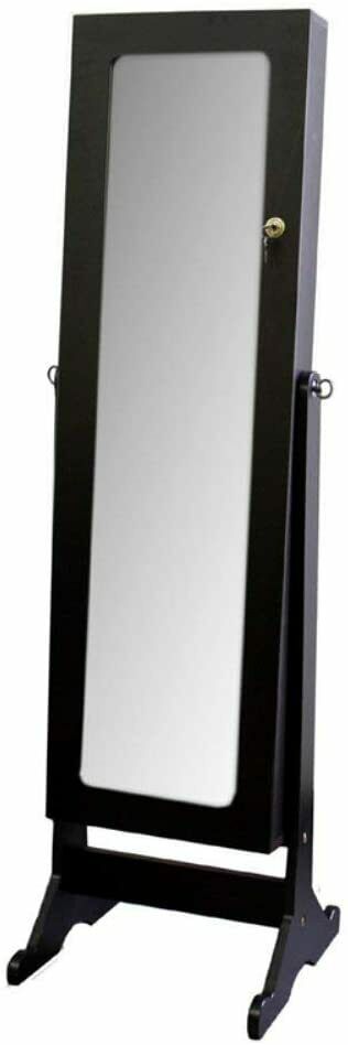 Standing Tilting Mirror with Storage and Jewelry Armoire Stand Cherry Finish