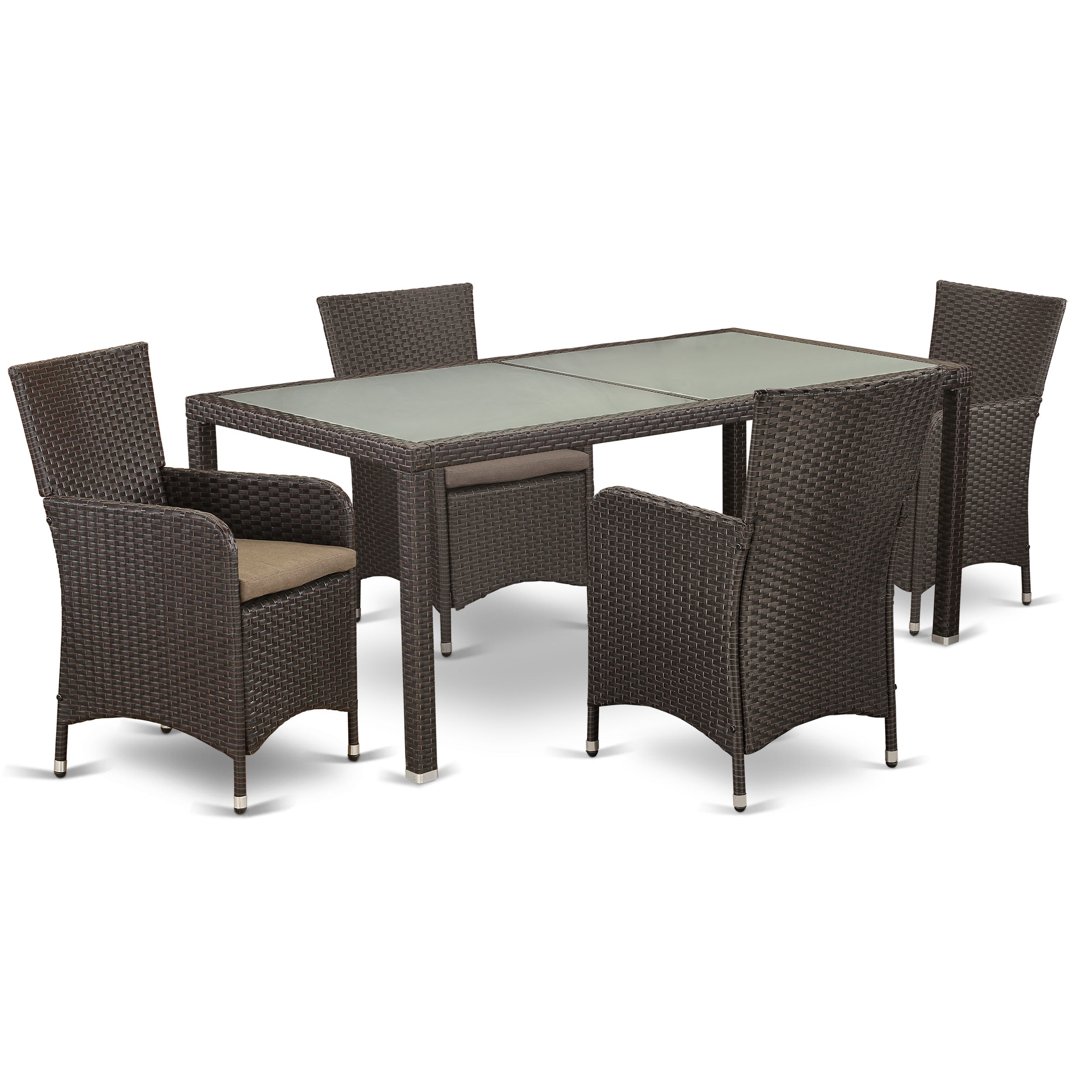 LULU5-63S 5 pc Outdoor-Furniture Wicker Dining Set for 4 in Dark Brown Finish