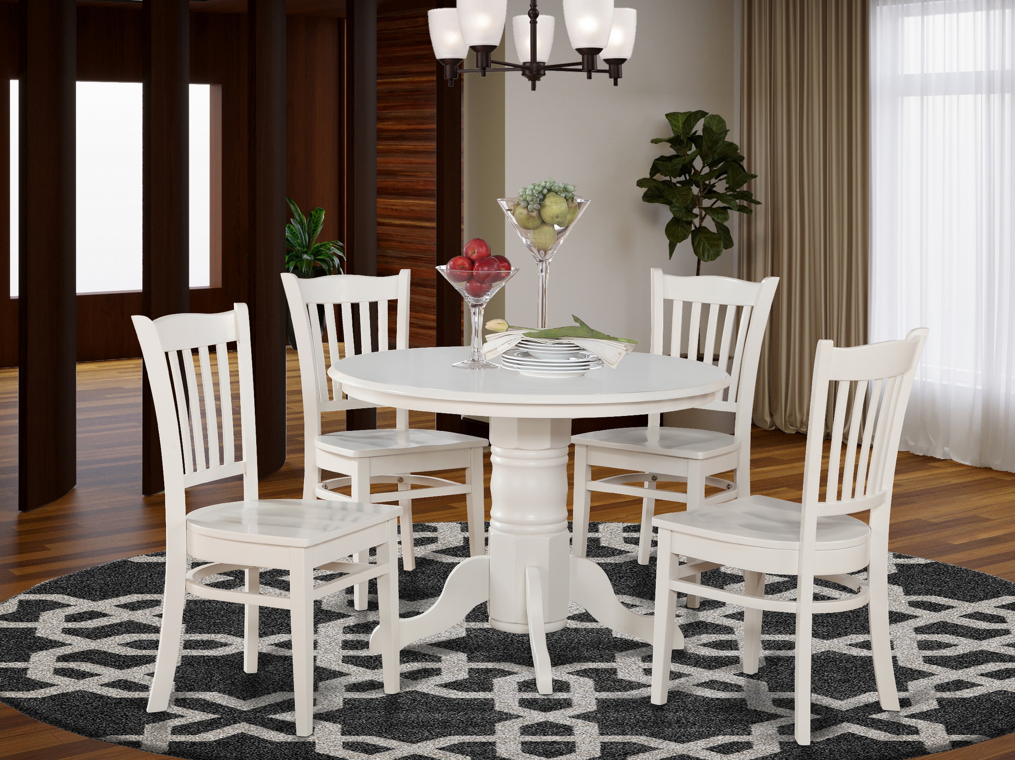 5 Pc Round White Kitchen Dinette Dining Table and 4 Chairs set