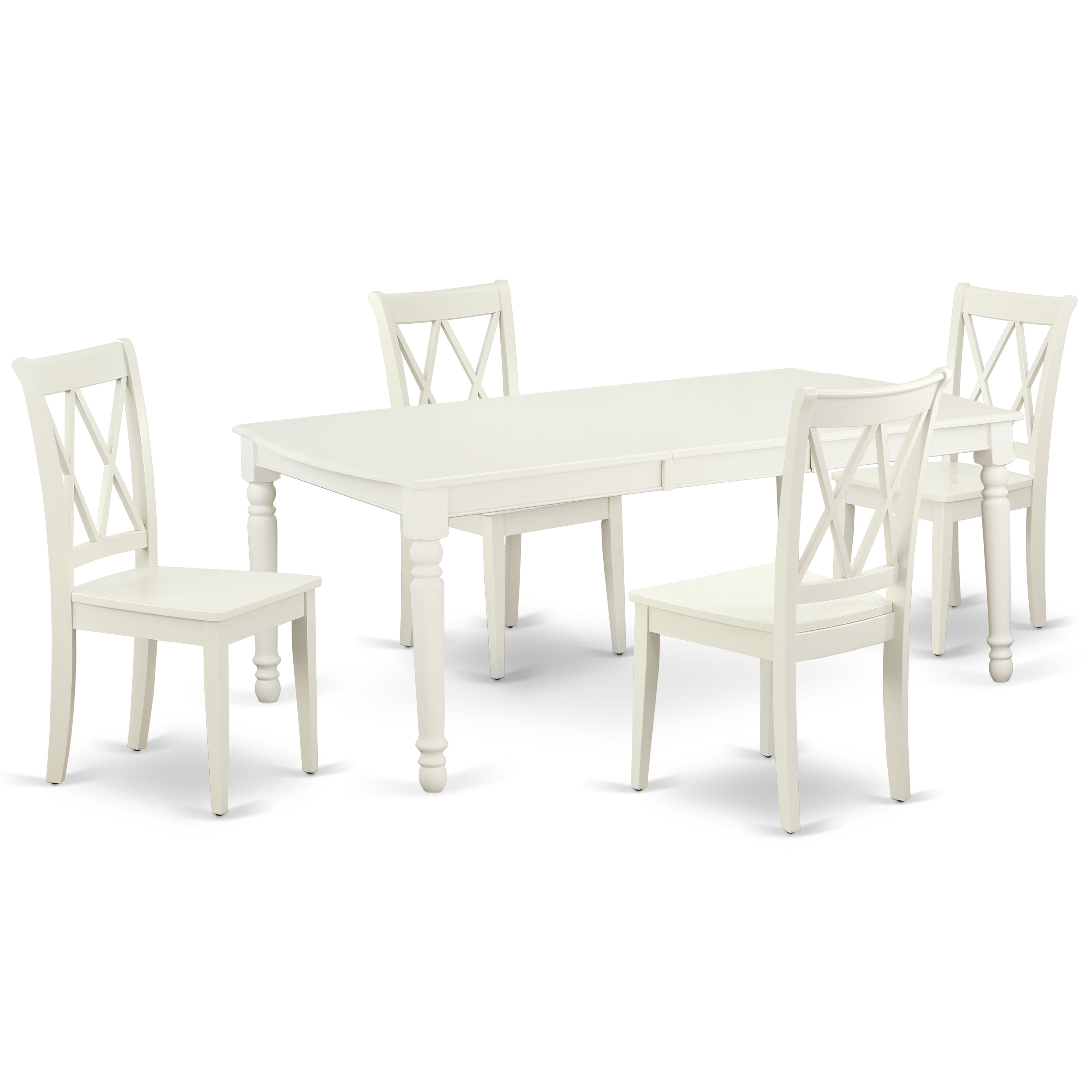 DOCL5-LWH-W 5PC Rectangular 60/78 inch Table with 18 In Leaf and 4 Double X back Chairs