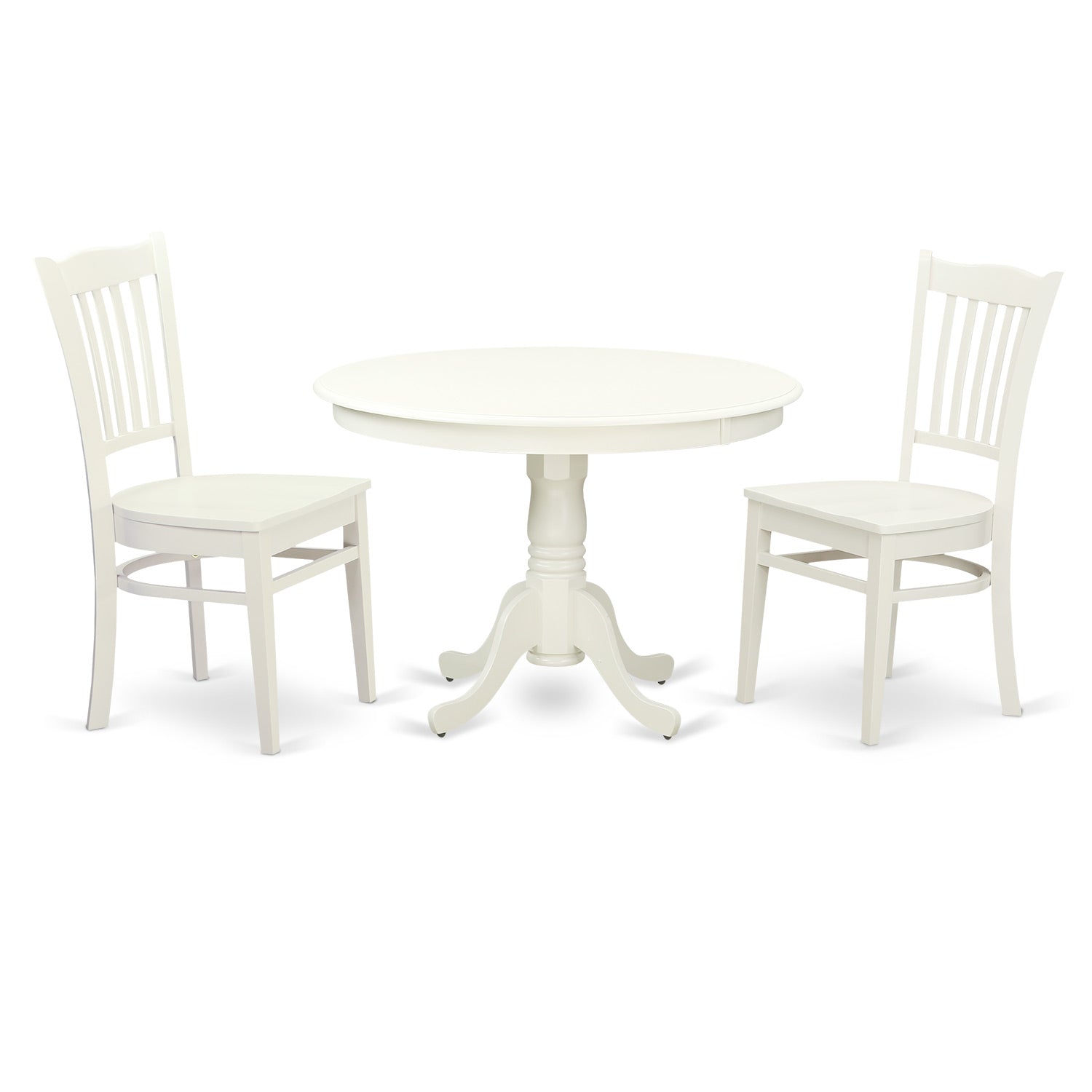 HLGR3-LWH-W 3 Pc set with a Round Table and 2 Wood Dinette Chairs in Linen White