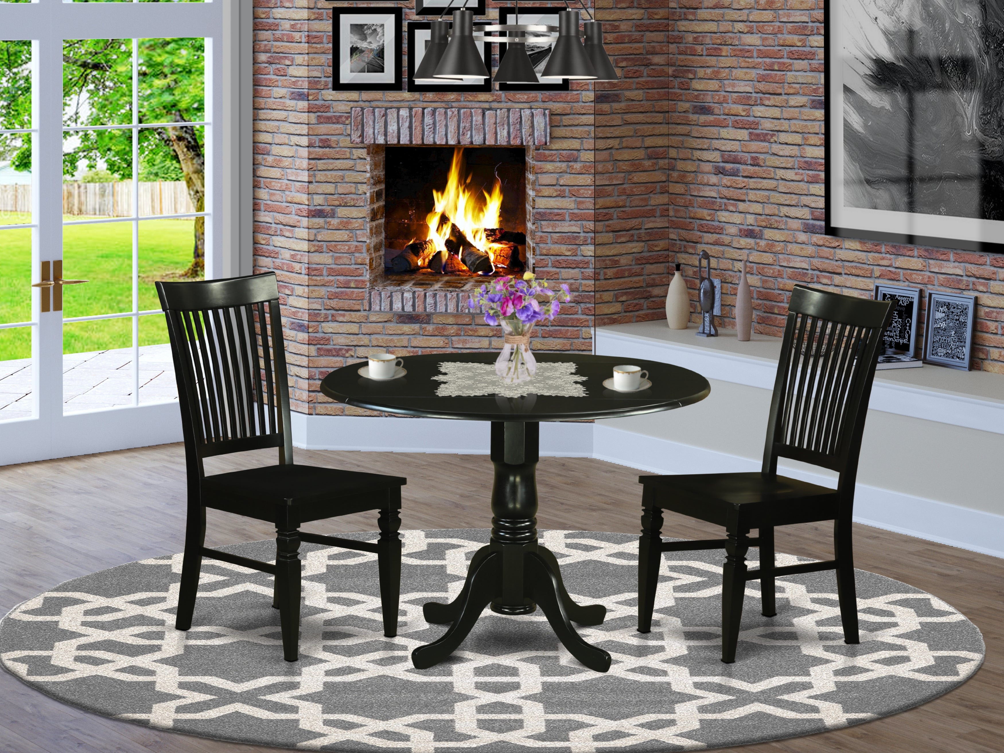 DLWE3-BLK-W 3 PC Table set-Dinette Table and 2 Dining Chairs