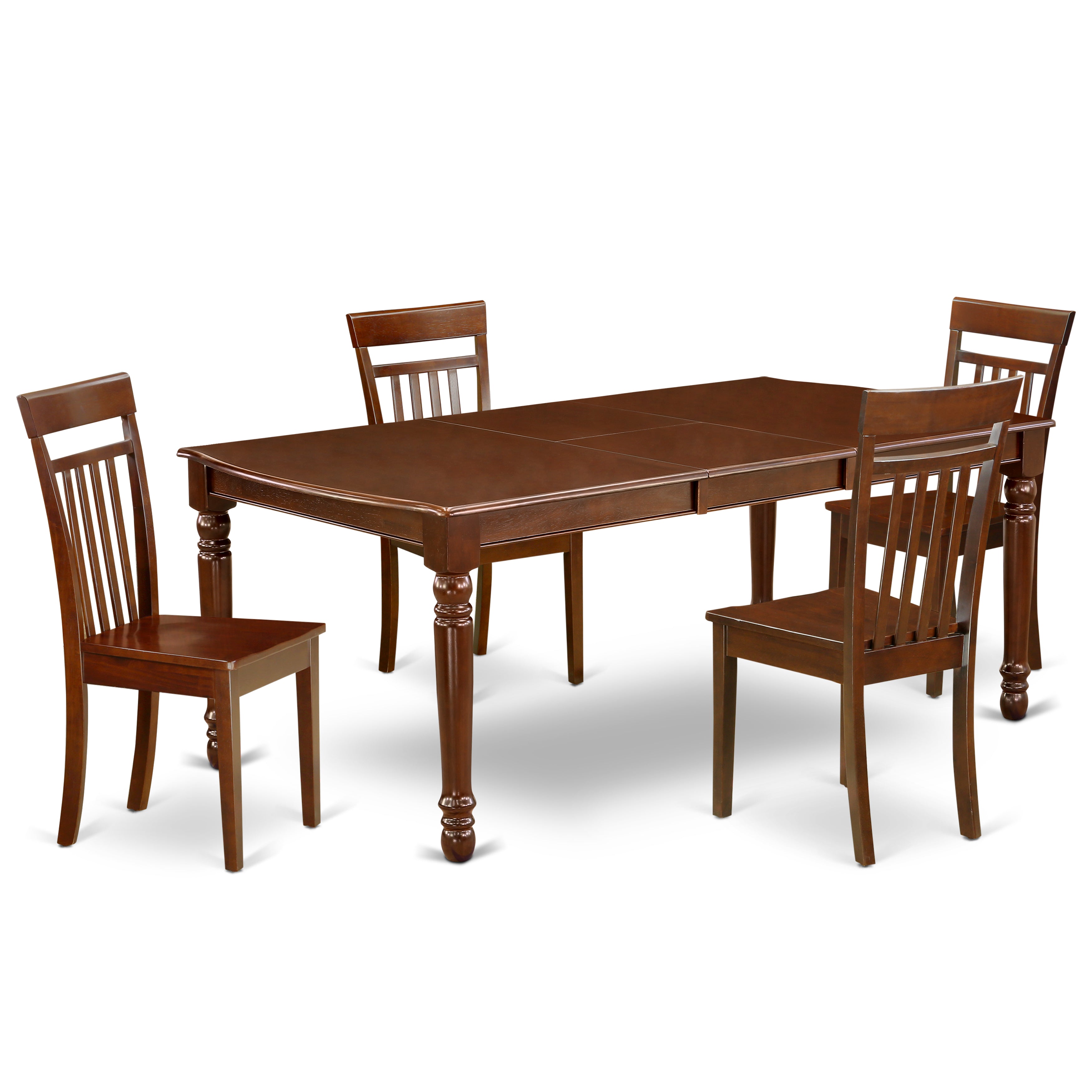 DOCA5-MAH-W 5Pc Rectangular 60/78 Inch Table With 18 In Self Storing Butterfly Leaf And 4 Wood Seat Kitchen Chairs
