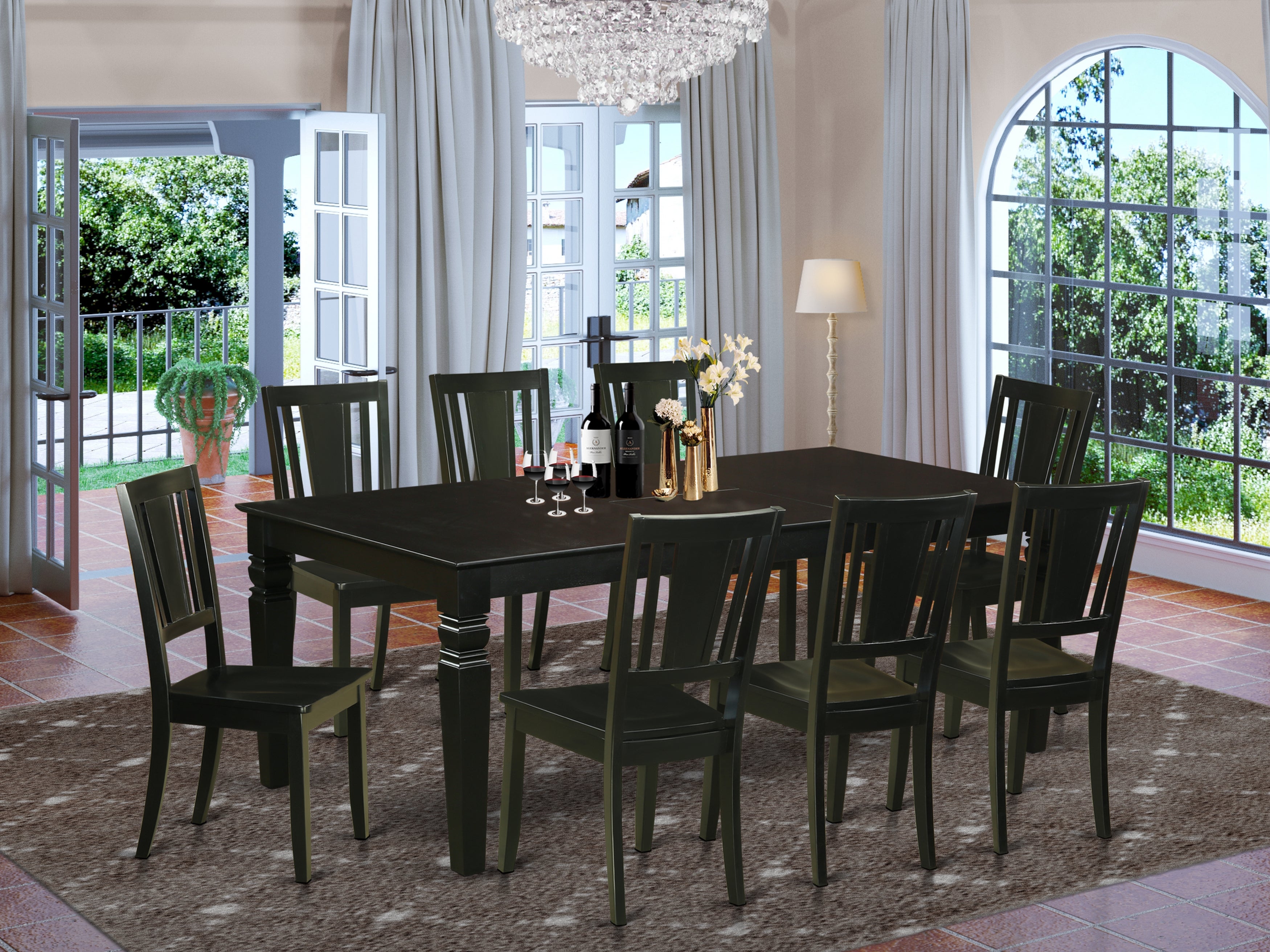 LGDU9-BLK-W 9 Pc Dinette set with a Dining Table and 8 Wood Kitchen Chairs in Black