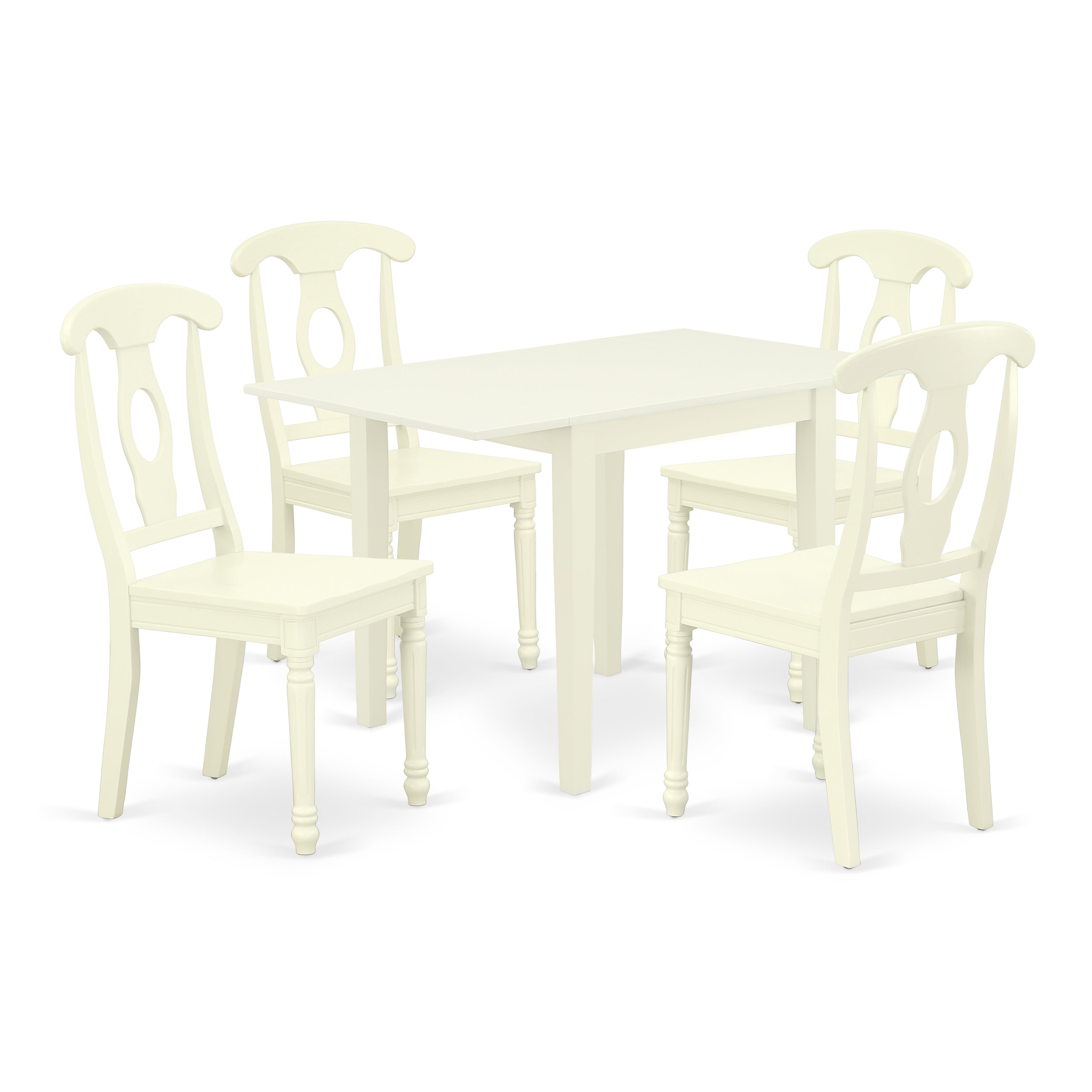 East West Furniture NDKE5-LWH-W 5Pc Dining Table Set Includes a Modern Dining Table and 4 Dining Room Chairs with Asian Hardwood Seat and Napoleon Back, Linen White Finish