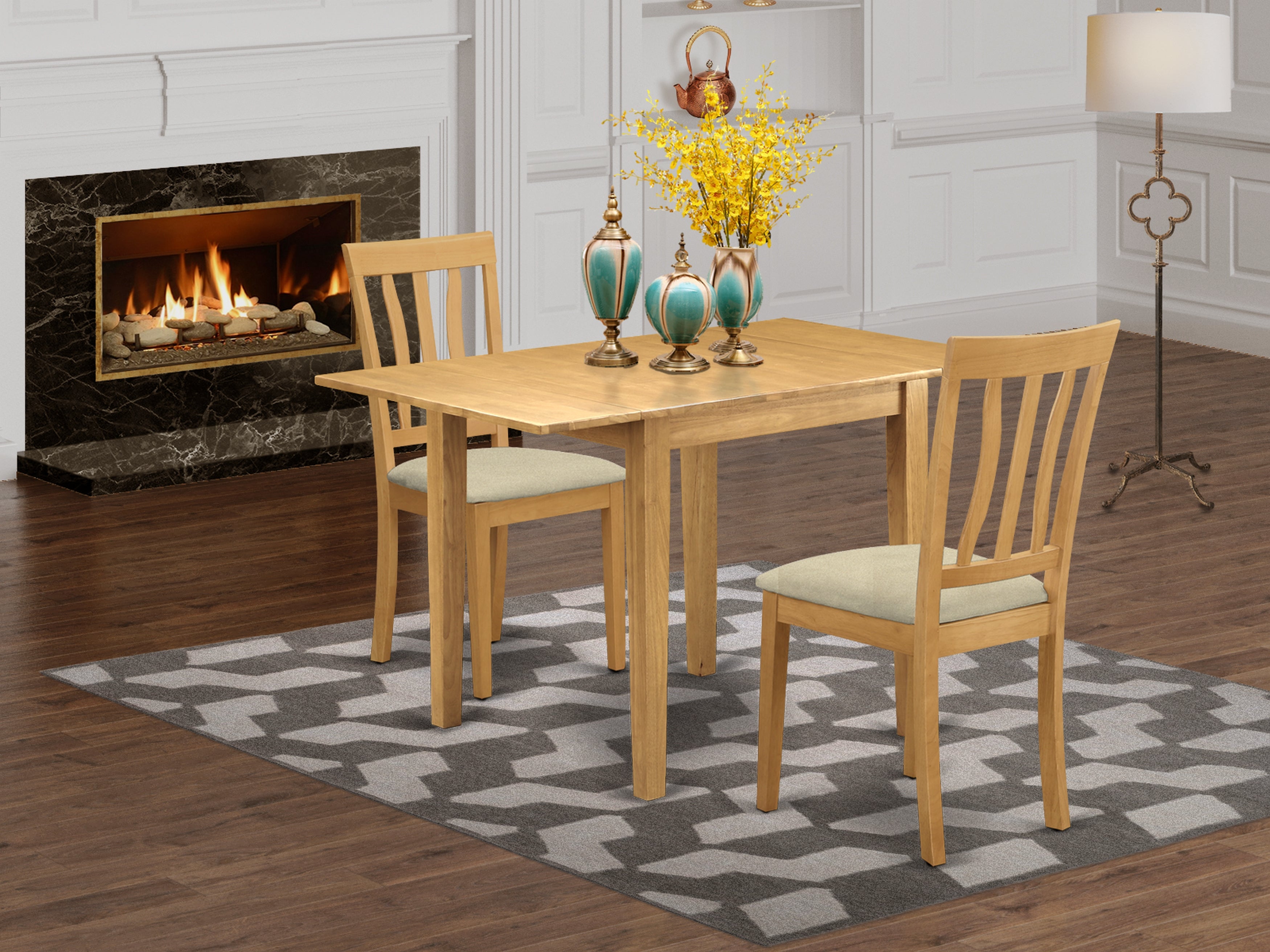 East West Furniture NDAN3-OAK-C Dining Set 3 Piece - 2 Excellent Wooden Chairs - A Gorgeous Dining Room Table - Oak Color Microfiber - Oak Finish Hardwood Frame