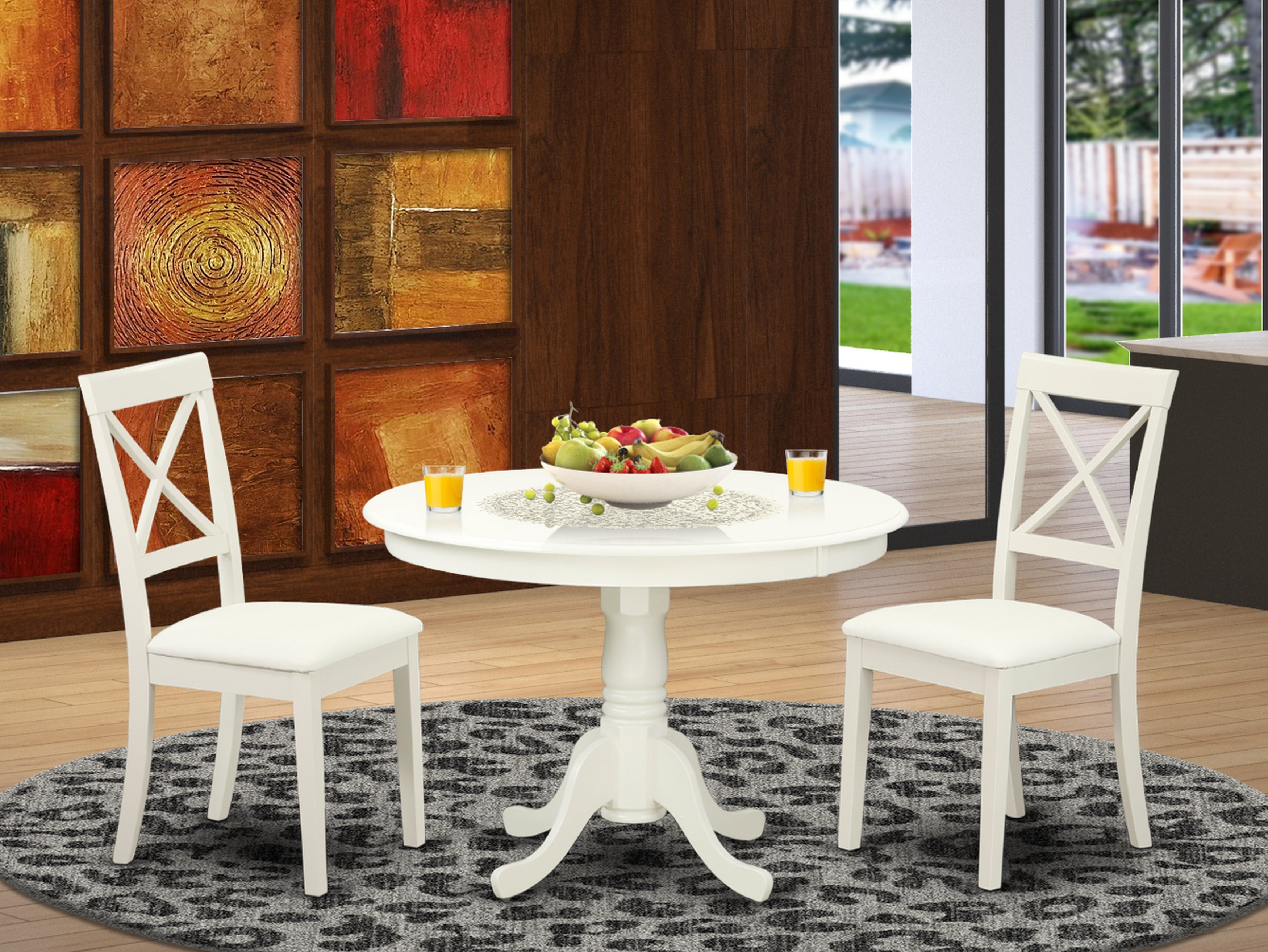 HLBO3-LWH-LC 3 Pc Kitchen table set with a Kitchen Table and 2 faux leather seat Dining Chairs in Linen White