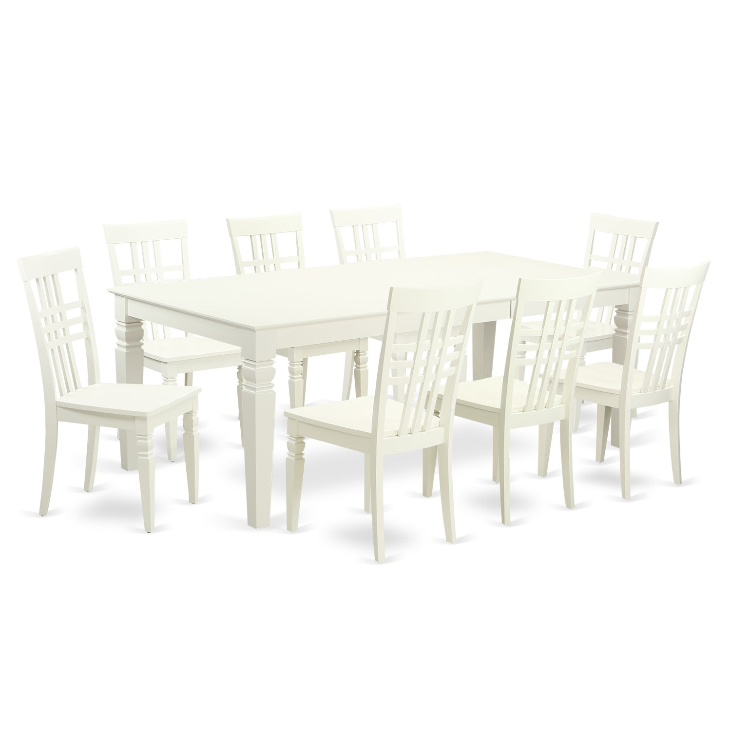 LGLG9-LWH-W 9 PcTable set with a Dining Table and 8 Dining Chairs in Linen White
