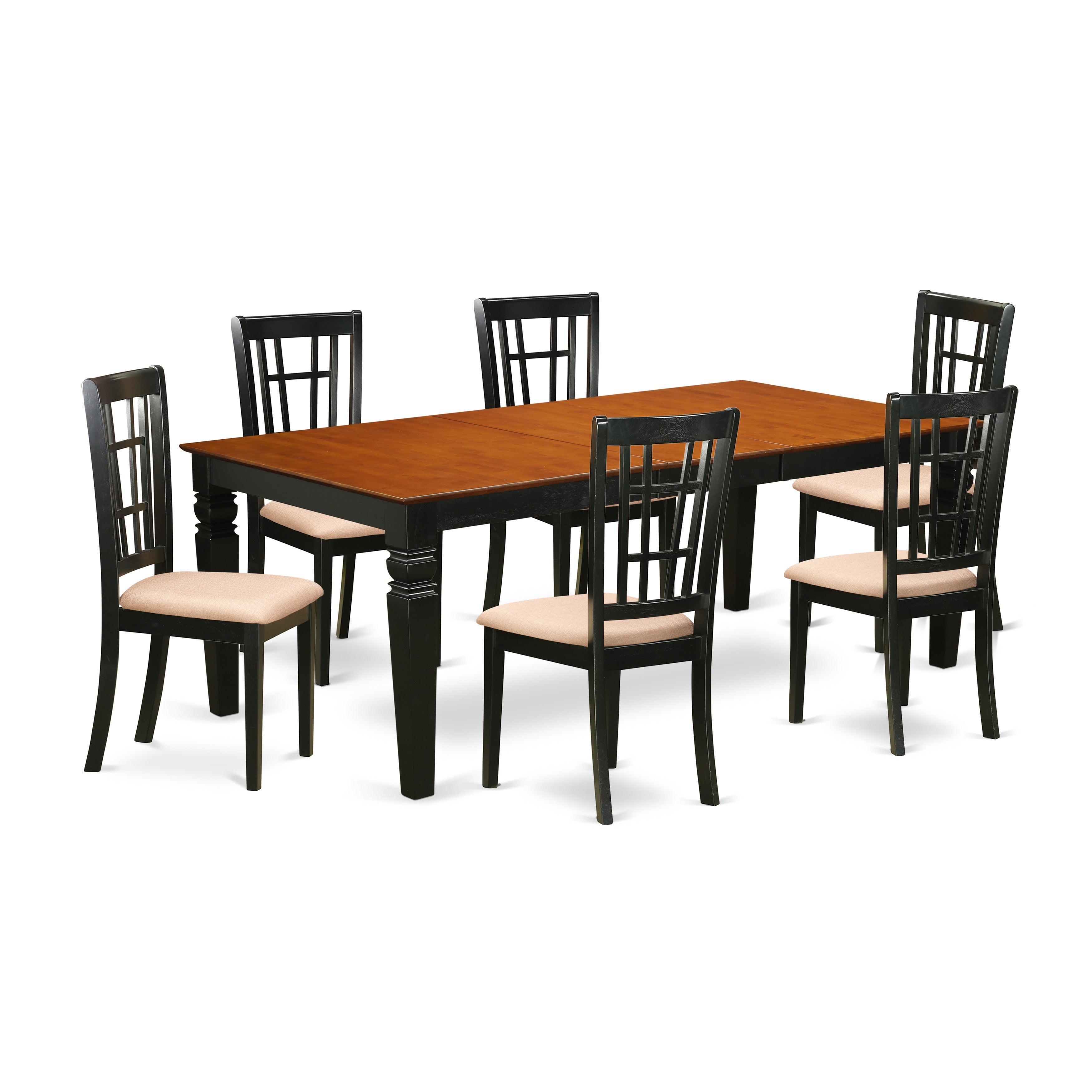 LGNI7-BCH-C 7 Pc dinette set with a Dining Table and 6 Dining Chairs in Black and Cherry
