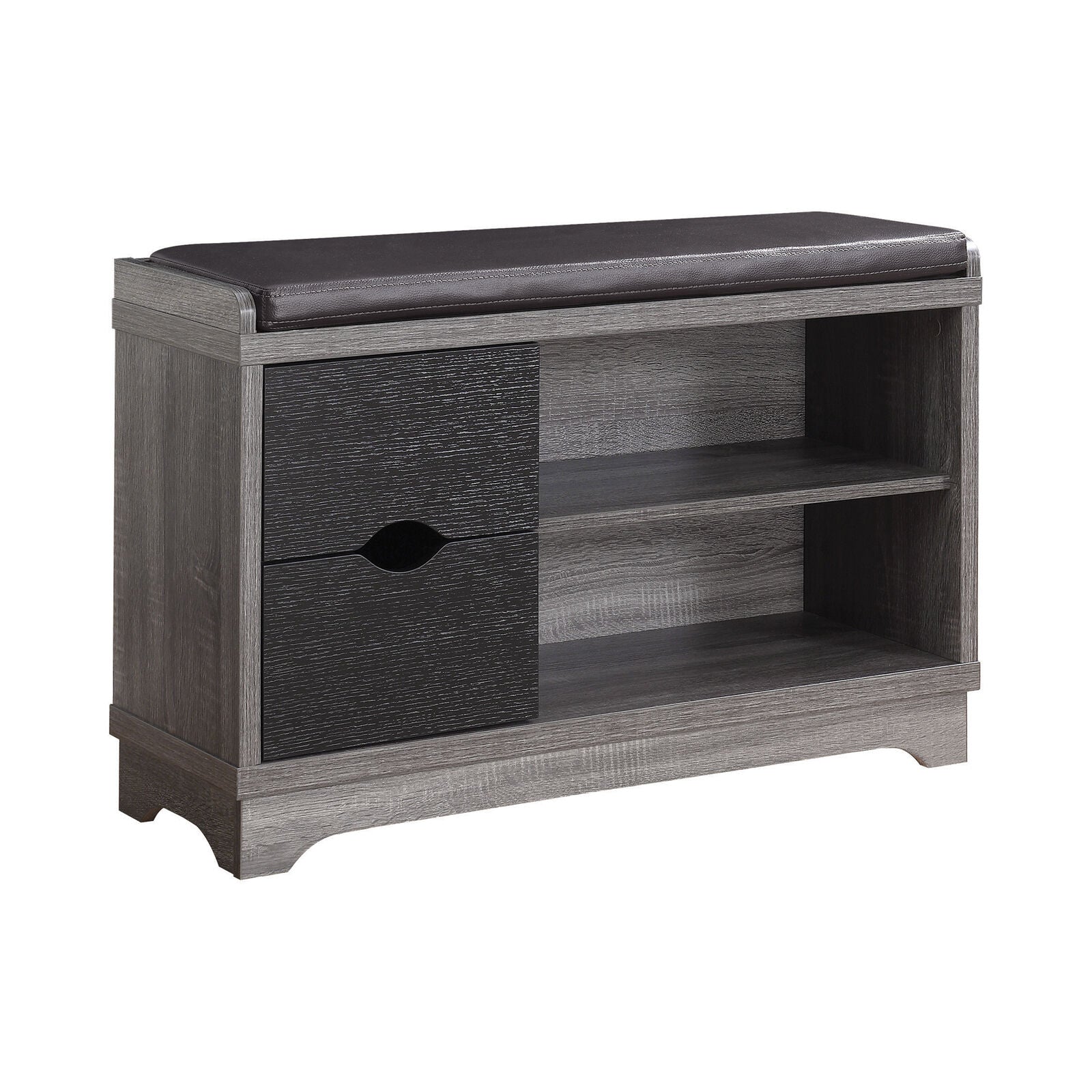 2-Drawer Storage Bench Rack Cabinet Distressed Grey And Black
