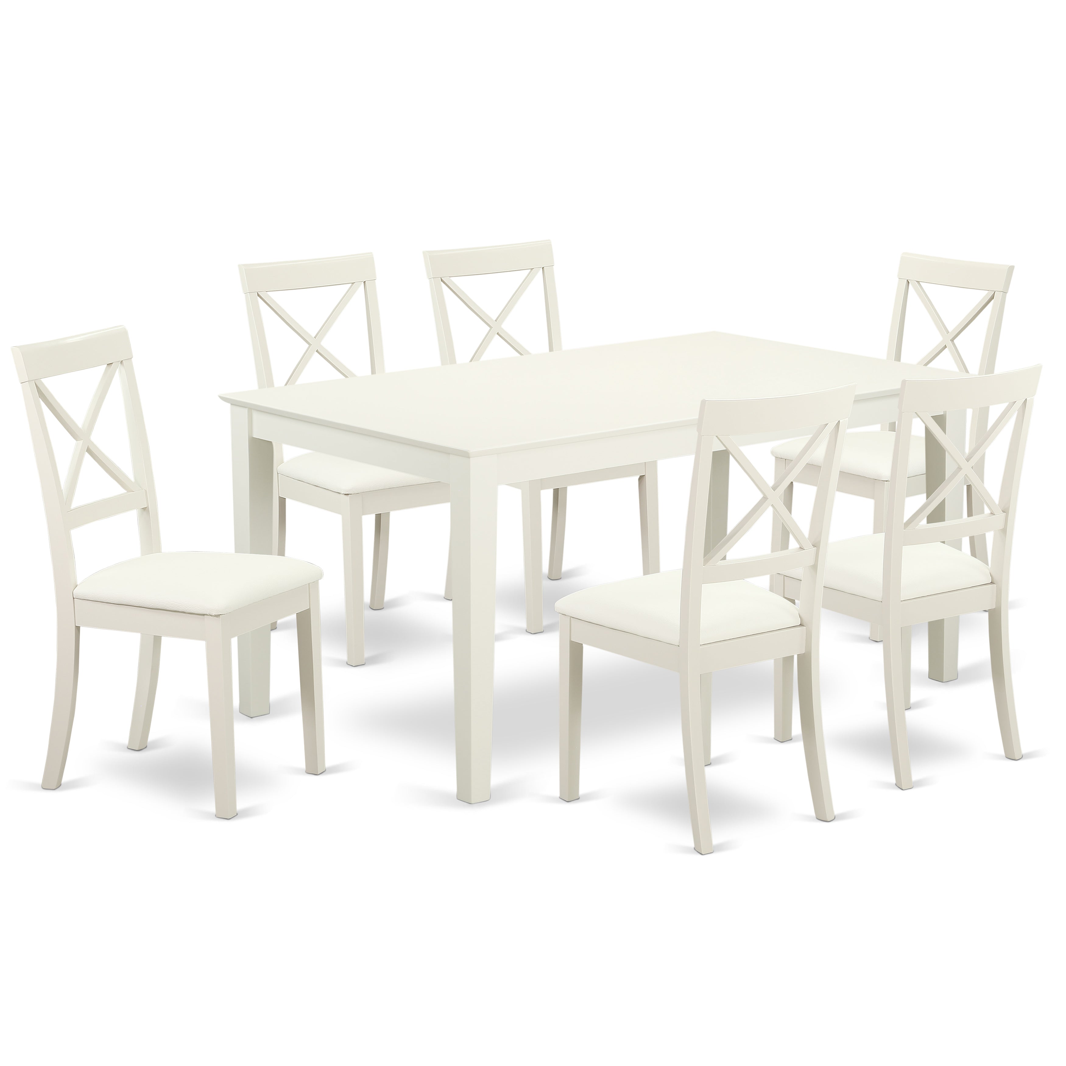 CABO7-LWH-LC 7 Piece dining room Set for 6 set-Dining table and 6 Dining Chairs in Linen White