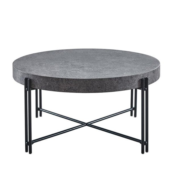 Steve Silver Morgan Round Mottled Gray and Black Metal Base Cocktail Table