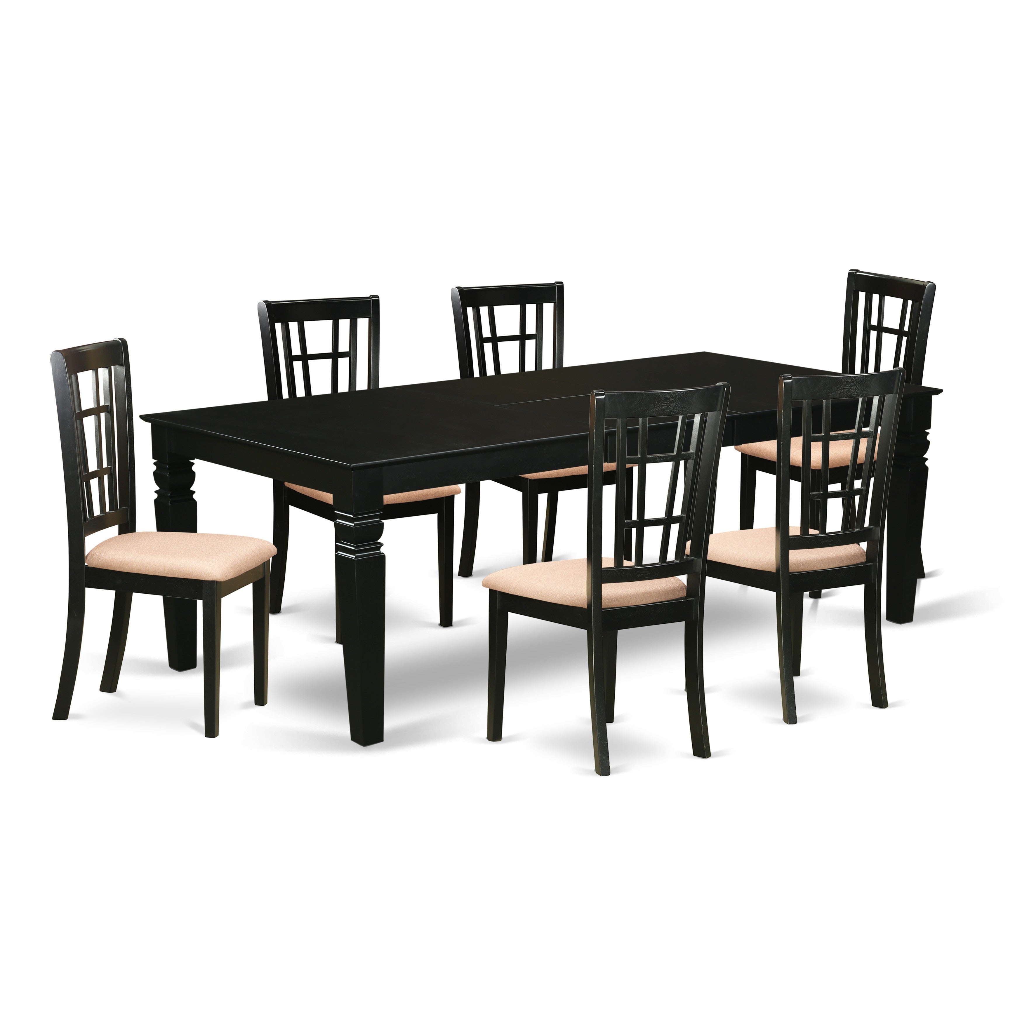 LGNI7-BLK-C 7 Pc Dining Room set with a Kitchen Table and 6 Microfiber Dining Chairs in Black