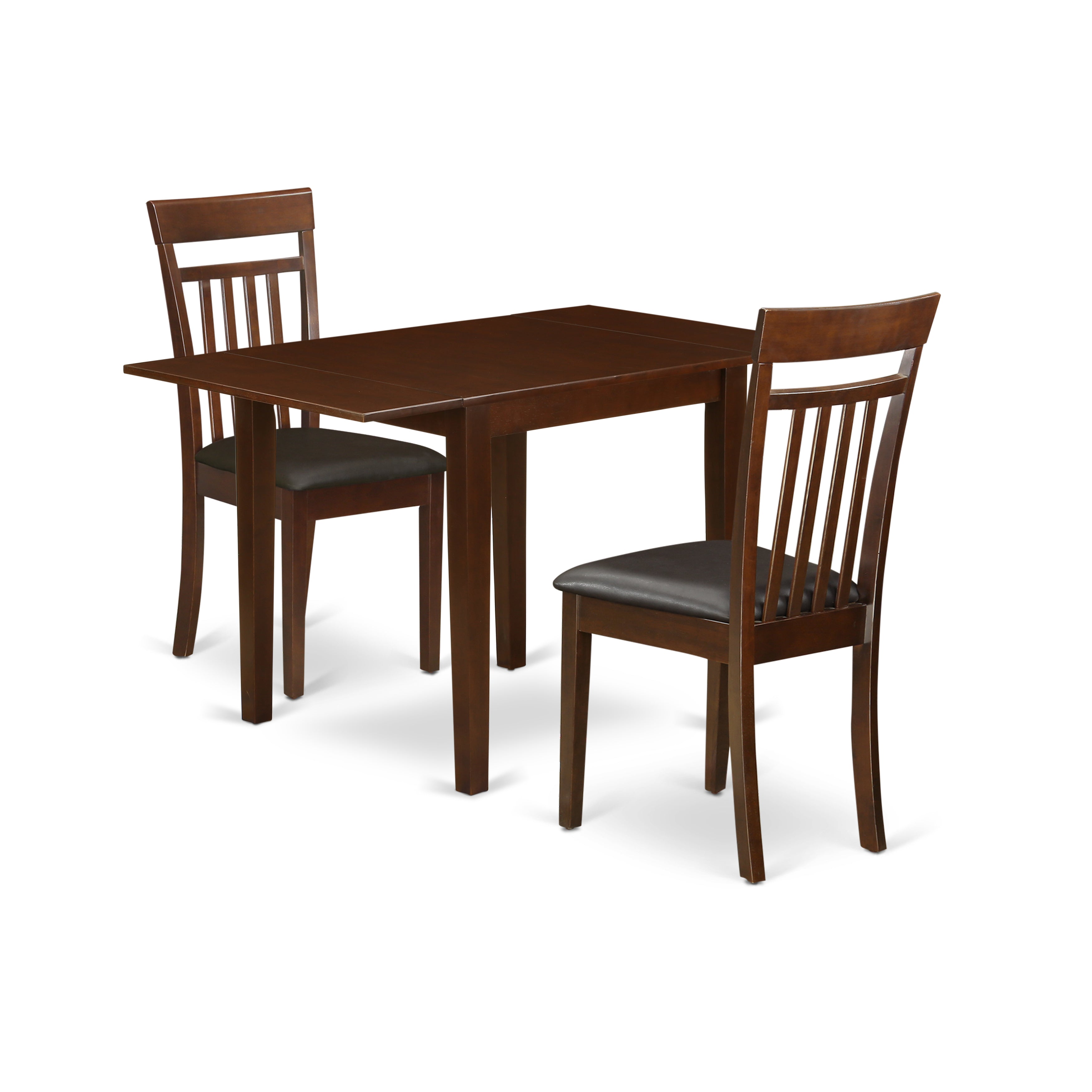 East West Furniture NDCA3-MAH-LC Kitchen Table Set for 3- 2 Great Kitchen Dining Chairs - a fabulous Wood Dining Table - Mahogany Color Faux Leather - Mahogany Finish Wood Frame