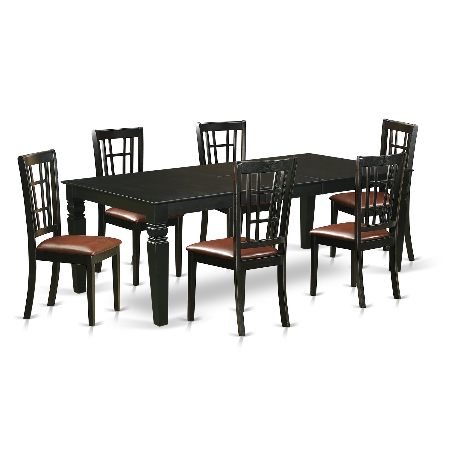 LGNI7-BLK-LC 7 Pc Dining Room set with a Dining Table and 6 Leather Dining Chairs in Black