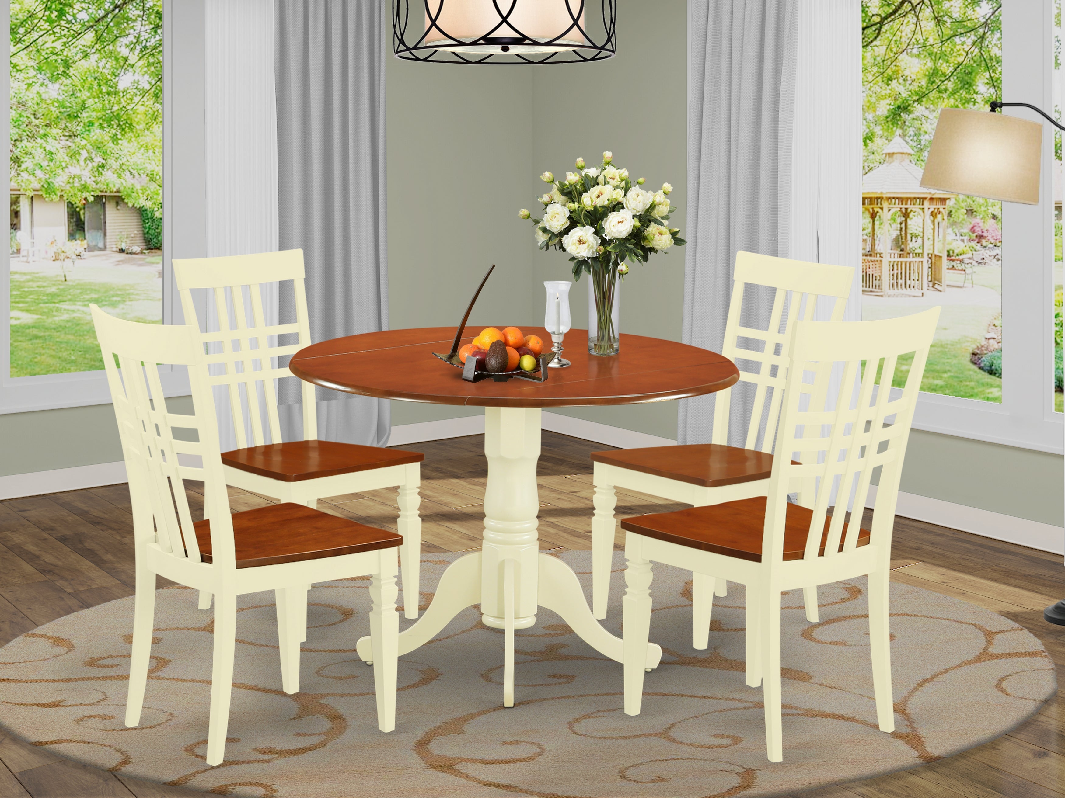 DLLG5-BMK-W 5 PC Dinette Table set with a Dining Table and 4 Dining Chairs in Buttermilk and Cherry