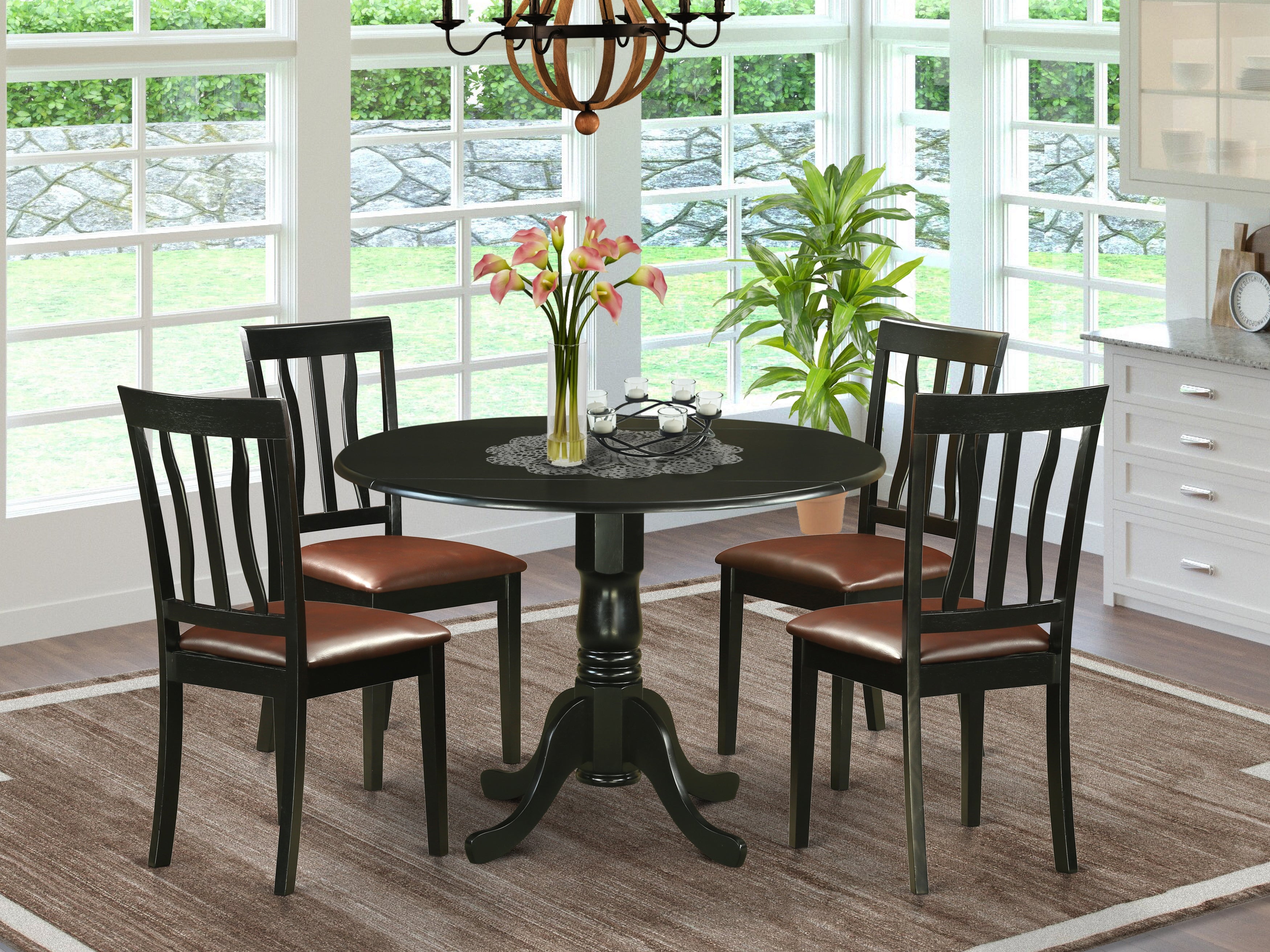 DLAN5-BLK-LC 5 PC Dining room set for 4-Dinette Table and 4 Kitchen Chairs