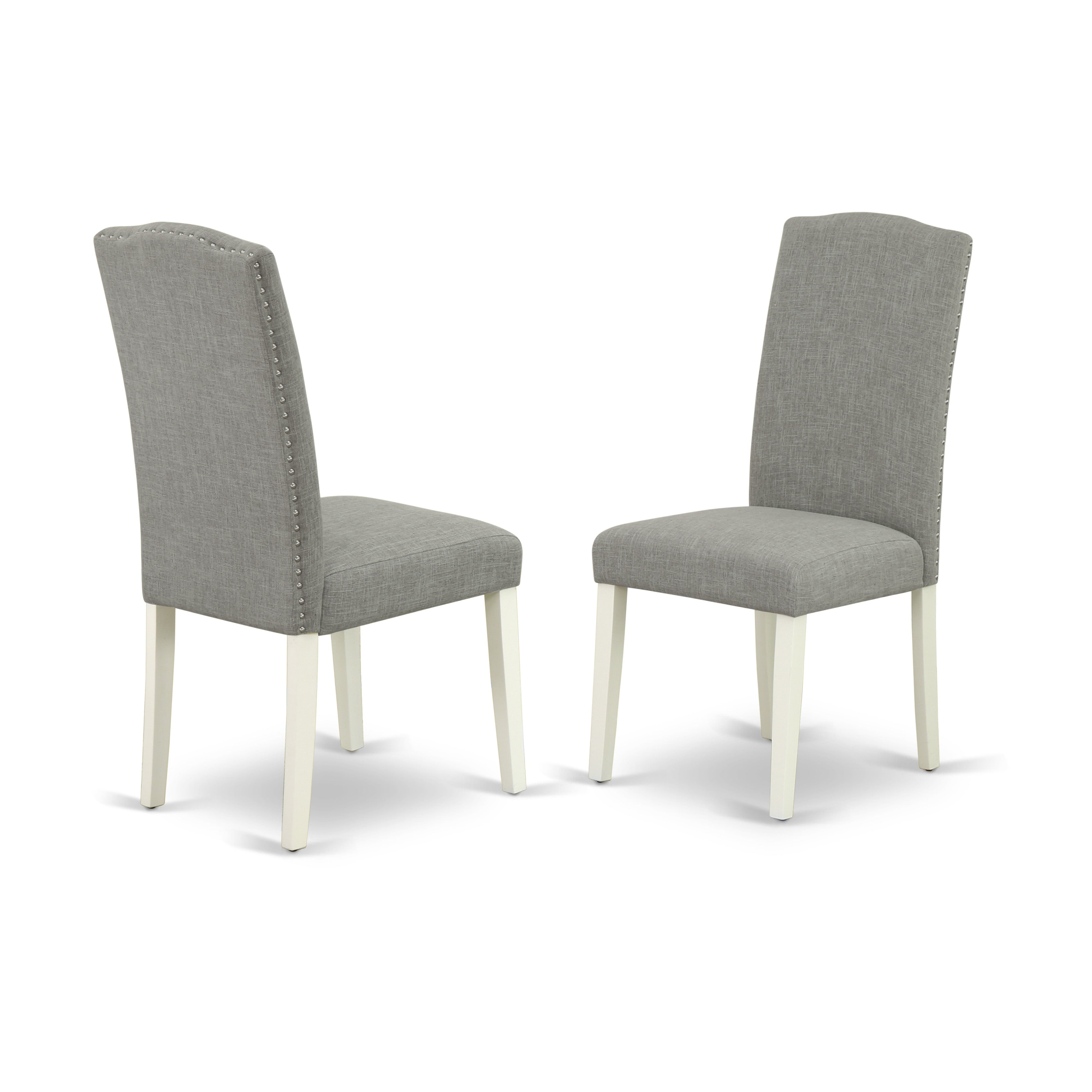 DOEN9-LWH-06 9Pc Rectangle 60/78 Inch Dining Table With 18 In Leaf And 8 Parson Chair With Linen White Leg And Linen Fabric Dark Shitake