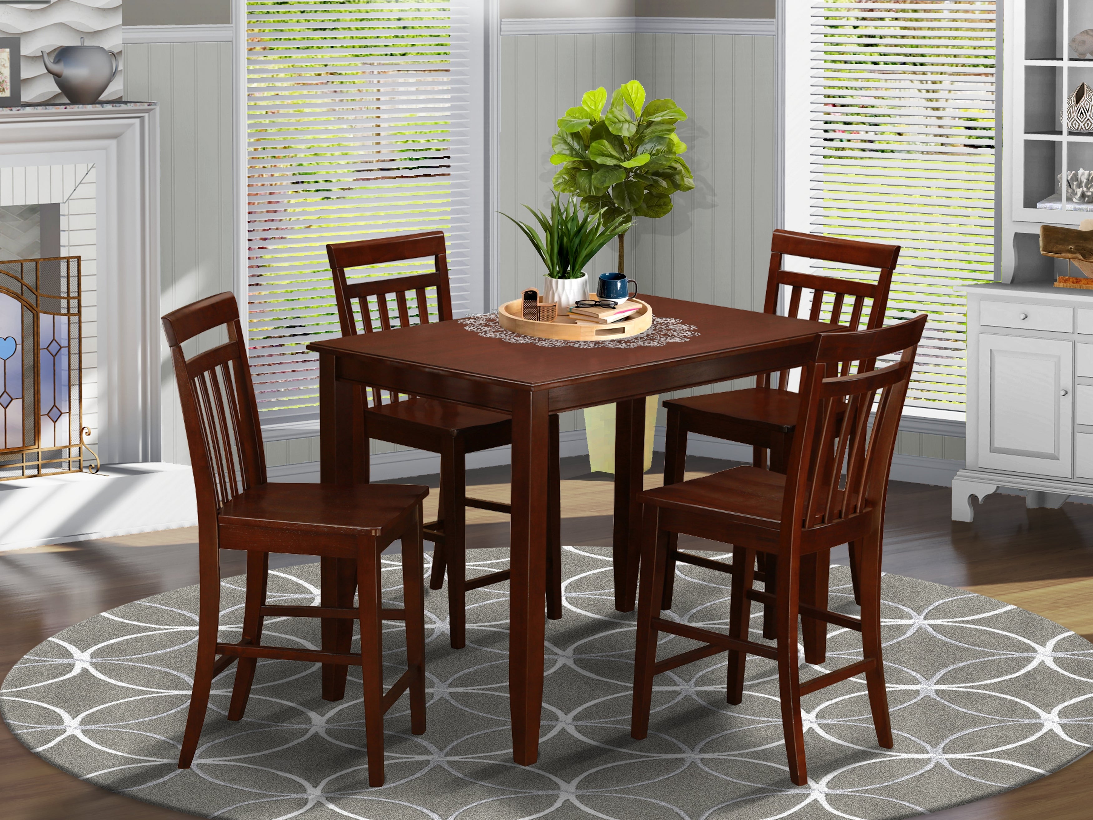 BUEW5-MAH-W 5 Pc pub Table set-Table and 4 counter Chairs.