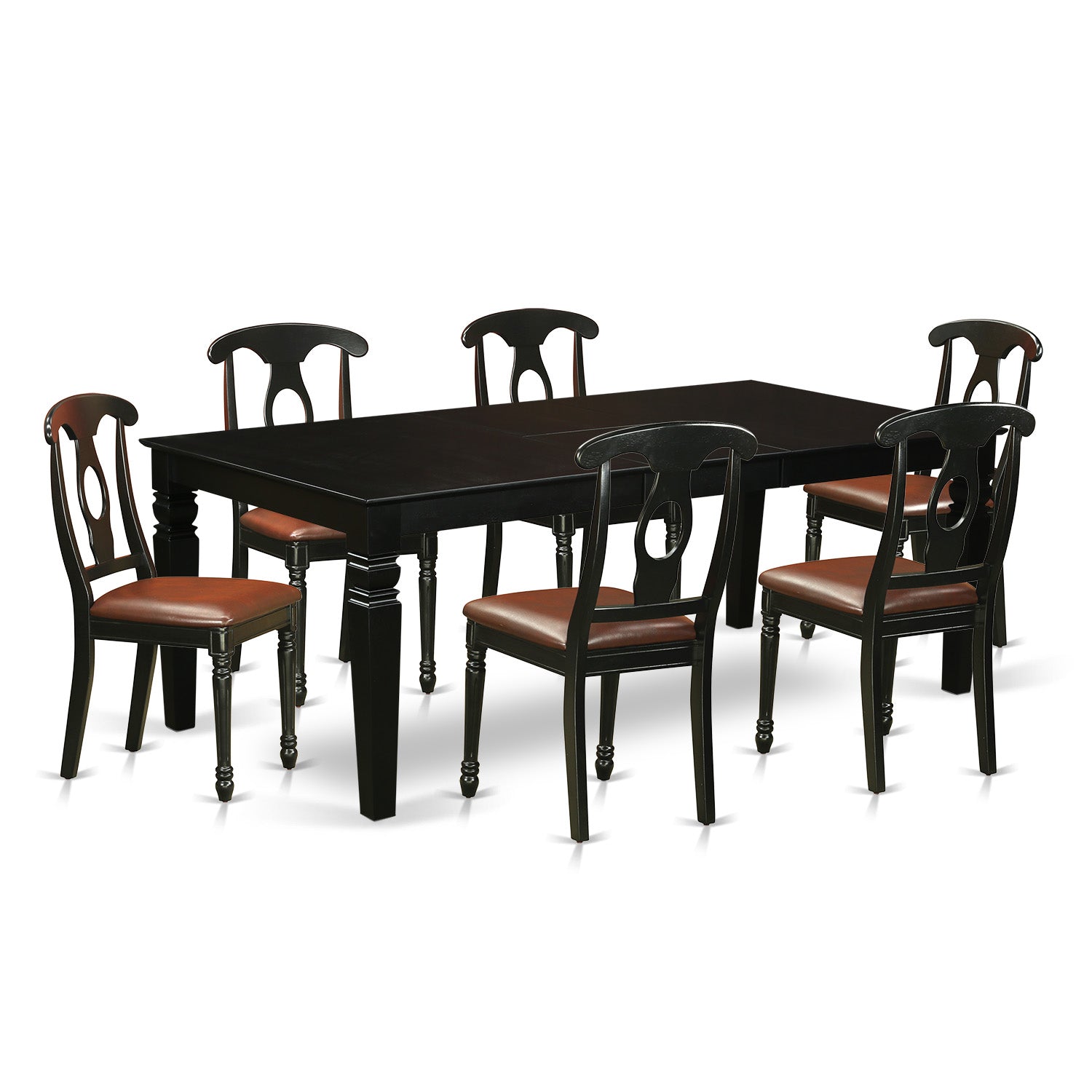 LGKE7-BLK-LC 7 Pc Dining set with a Dining Table and 6 Leather Kitchen Chairs in Black