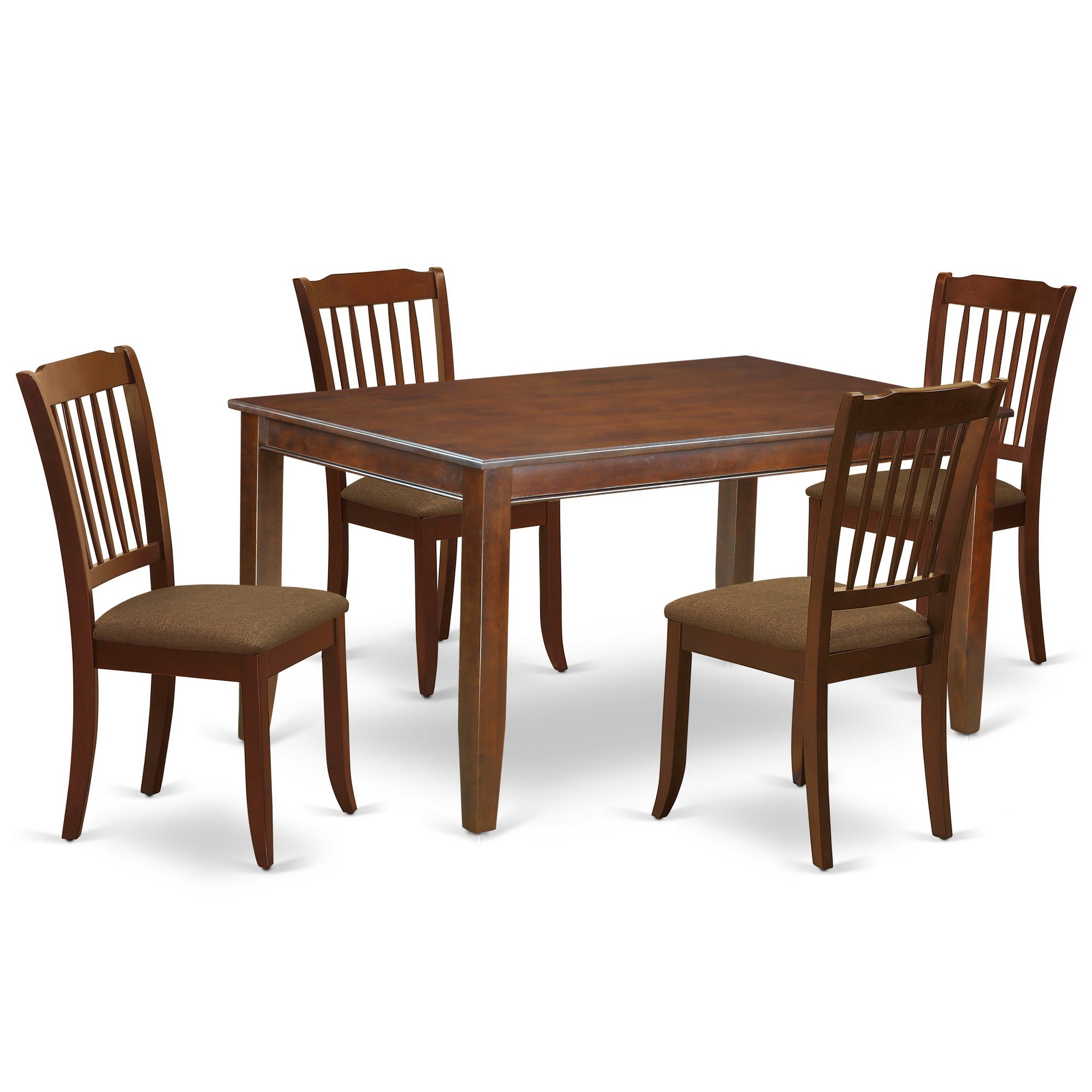 DUDA5-MAH-C 5Pc Dining Set Includes a Rectangle Dining Table and Four Vertical Slatted Microfiber Seat Kitchen Chairs, Mahogany Finish