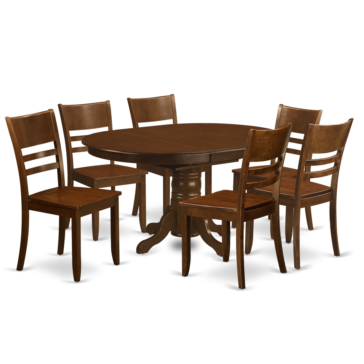 KELY7-ESP-W 7 Pc Kenley Dining Table with a 18" Leaf and 6 hard wood Kitchen Chairs in Espresso .