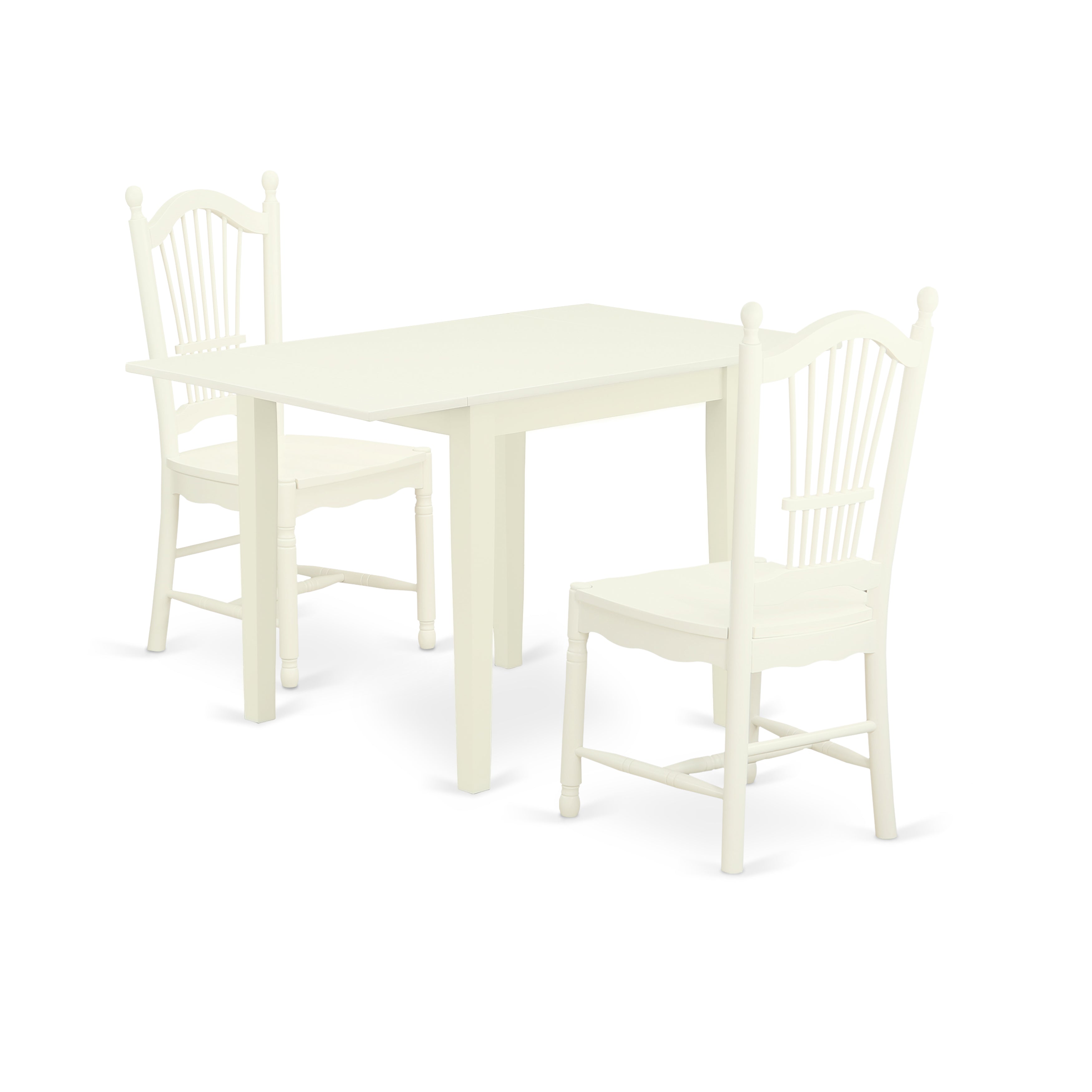 East West Furniture NDDO3-LWH-W Kitchen Table Set 3 Pcs- 2 Super Kitchen Chairs and an Eye-catching Dinner Table - Linen White Finish Wooden Chair Seat - Linen White Finish Solid Wood Frame.