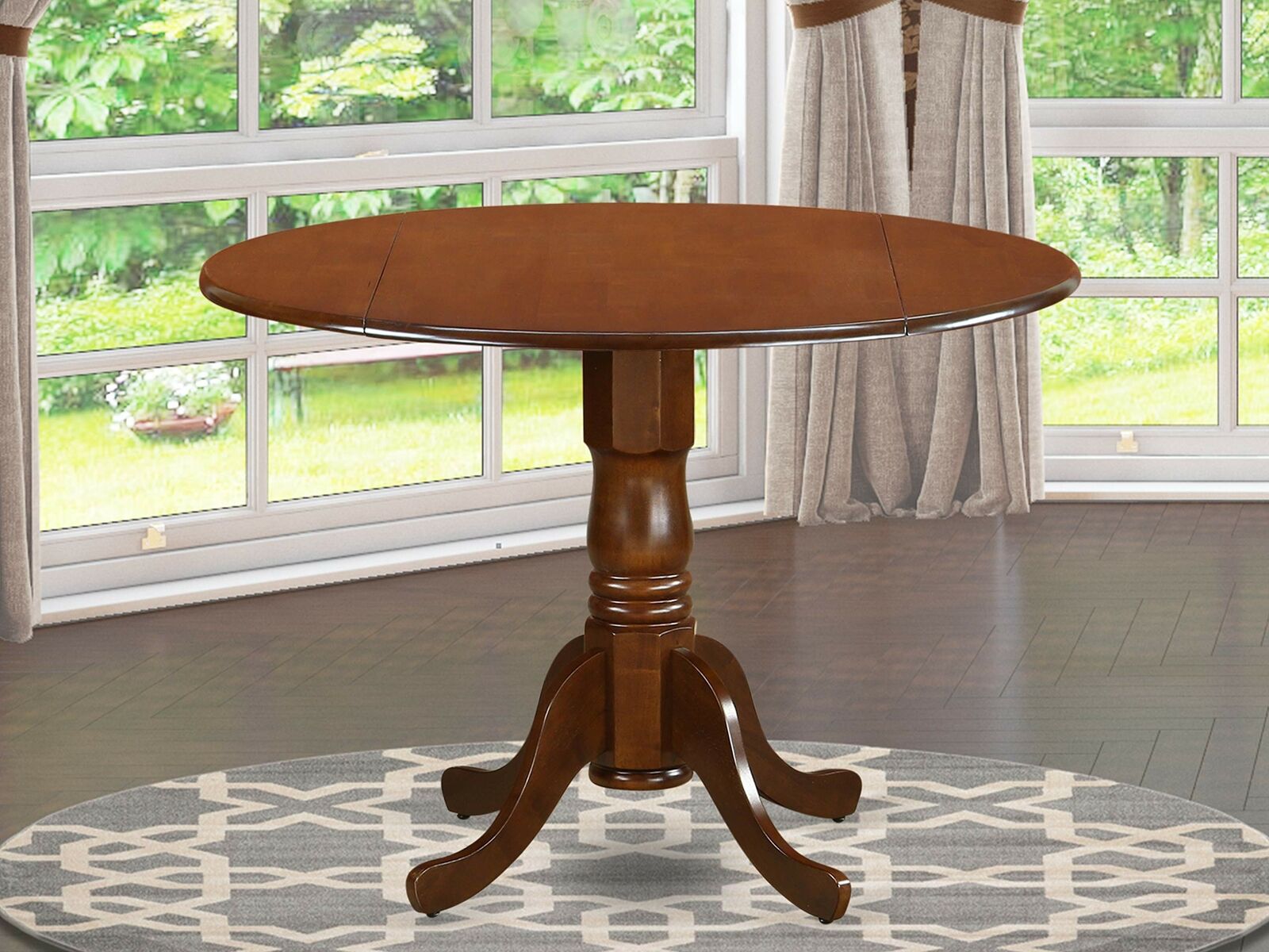 Dublin Drop-leaf 42" Round Pedestal Kitchen Dining Table Saddle Brown