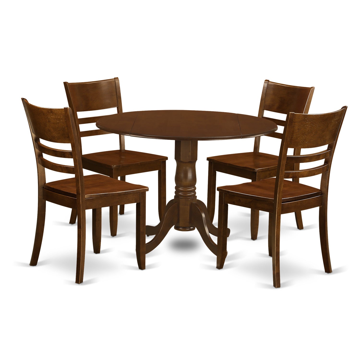 DLLY5-ESP-W 5 Pc with 2 drop leaves and 4 Wood Kitchen Chairs in Espresso .