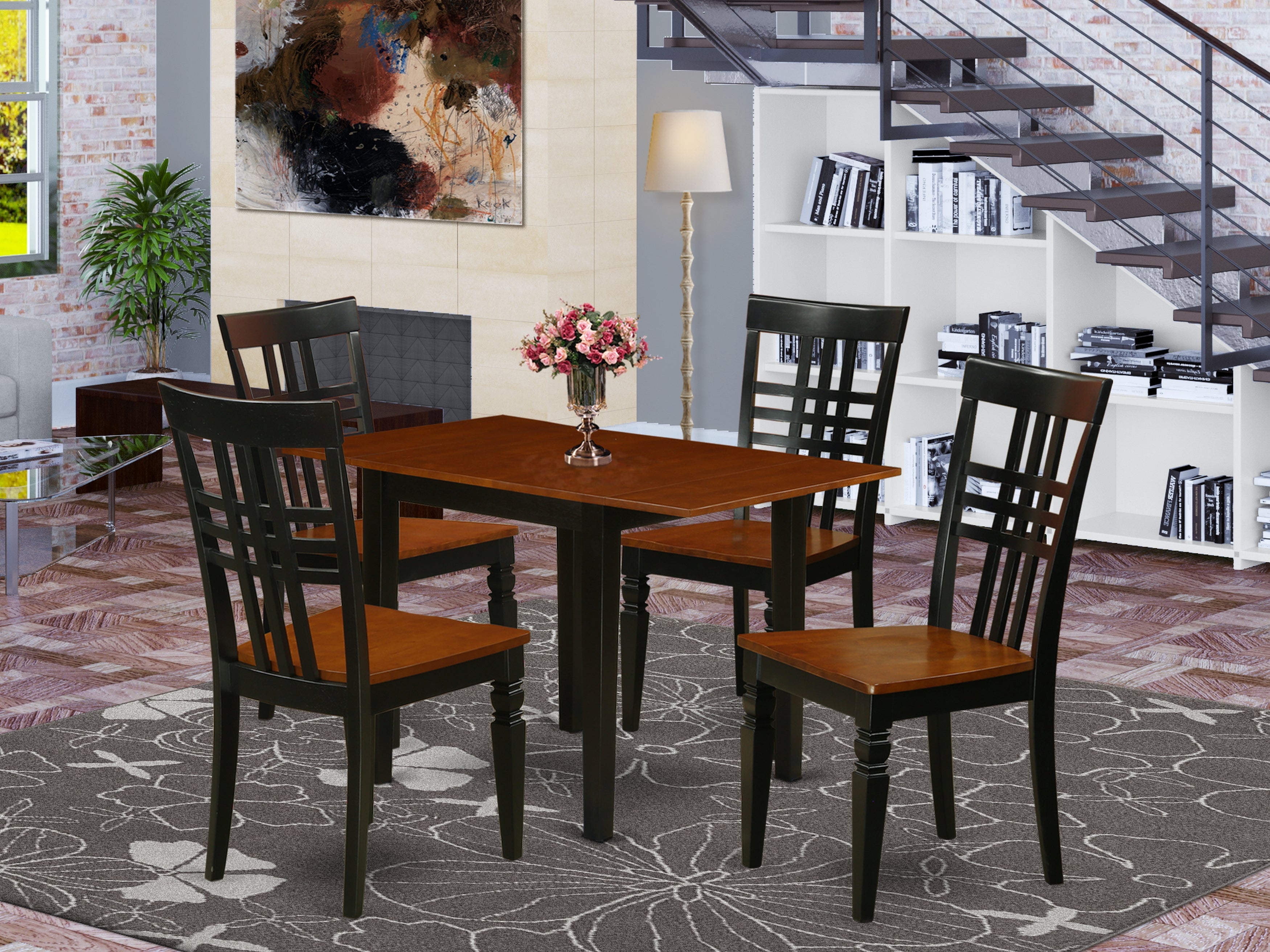 East West Furniture NDLG5-BCH-W 5Pc Dinette Set Includes a Small Table and 4 Dining Chairs with Asian Hardwood Seat and Panel Back, Black and Cherry Finish