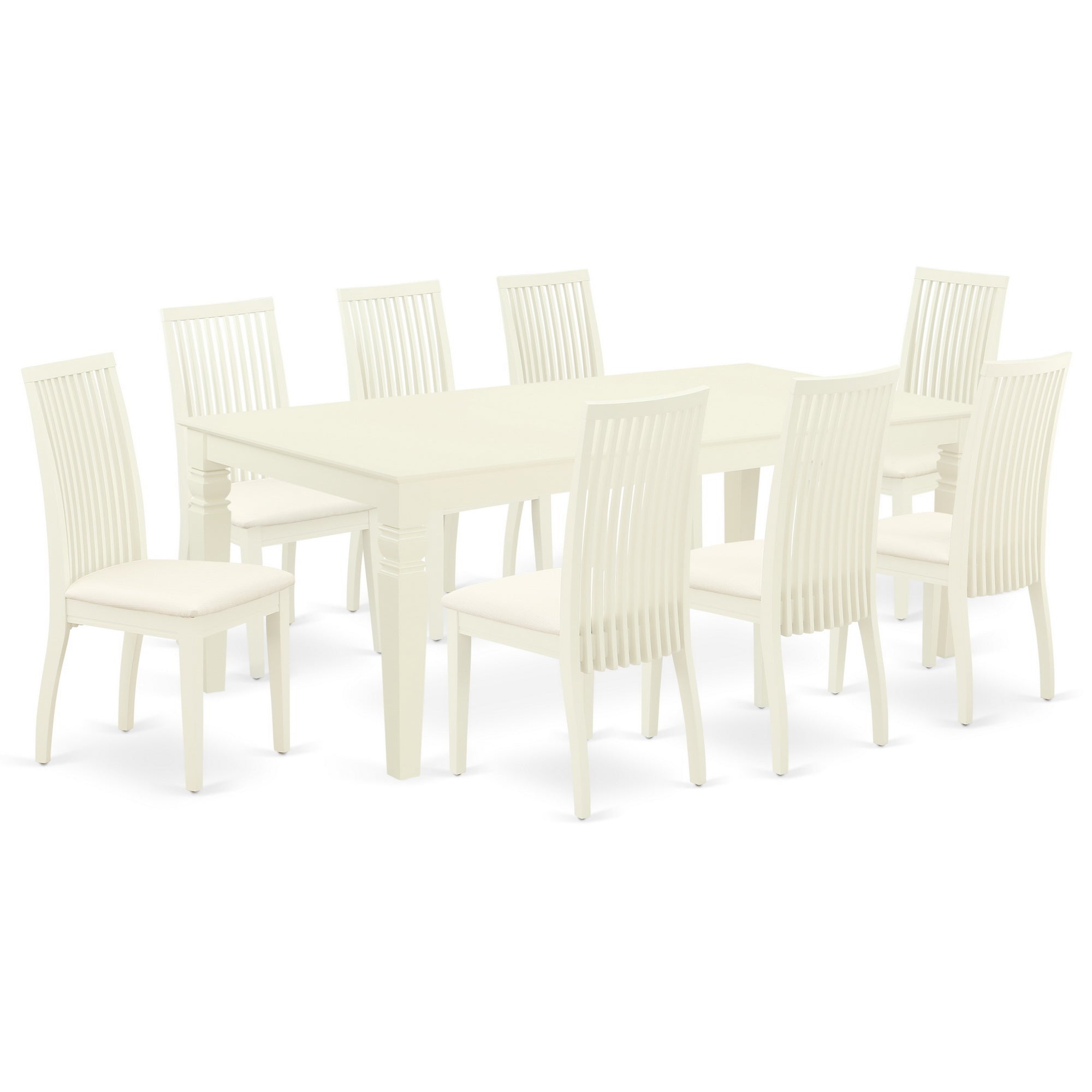 LGIP9-LWH-C 9Pc Dining Set Includes a Rectangle Dining Table with Butterfly Leaf and Eight Microfiber Seat Dining Chairs, Linen White Finish