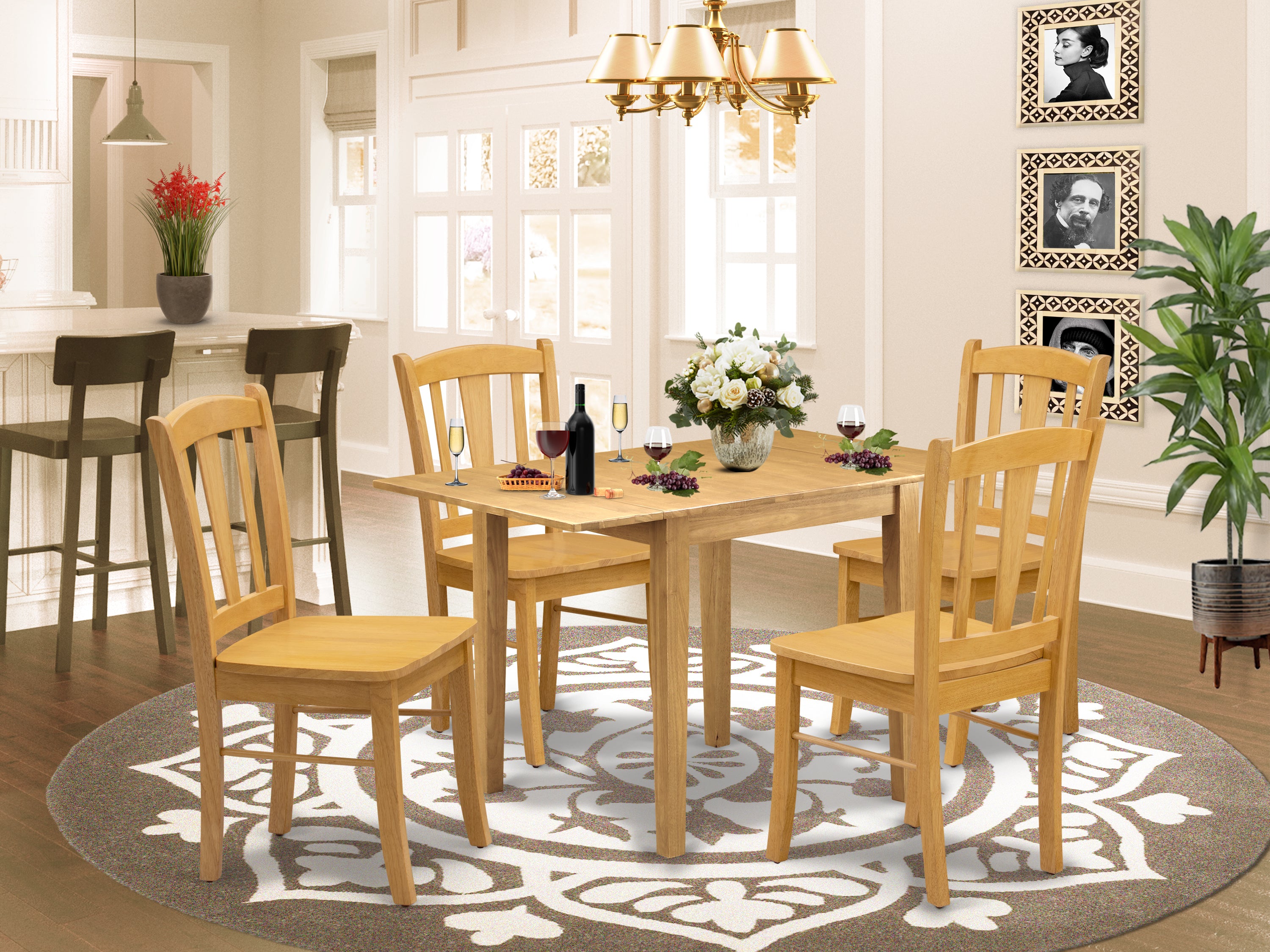 East West Furniture NDDL5-OAK-W Kitchen Dining Table Set 5 Pcs- 4 Amazing Dining Room Chairs and a Fantastic Kitchen Table - Oak Finish Solid wood Chair Seat and Table Top - Oak Finish Solid wood Structure.