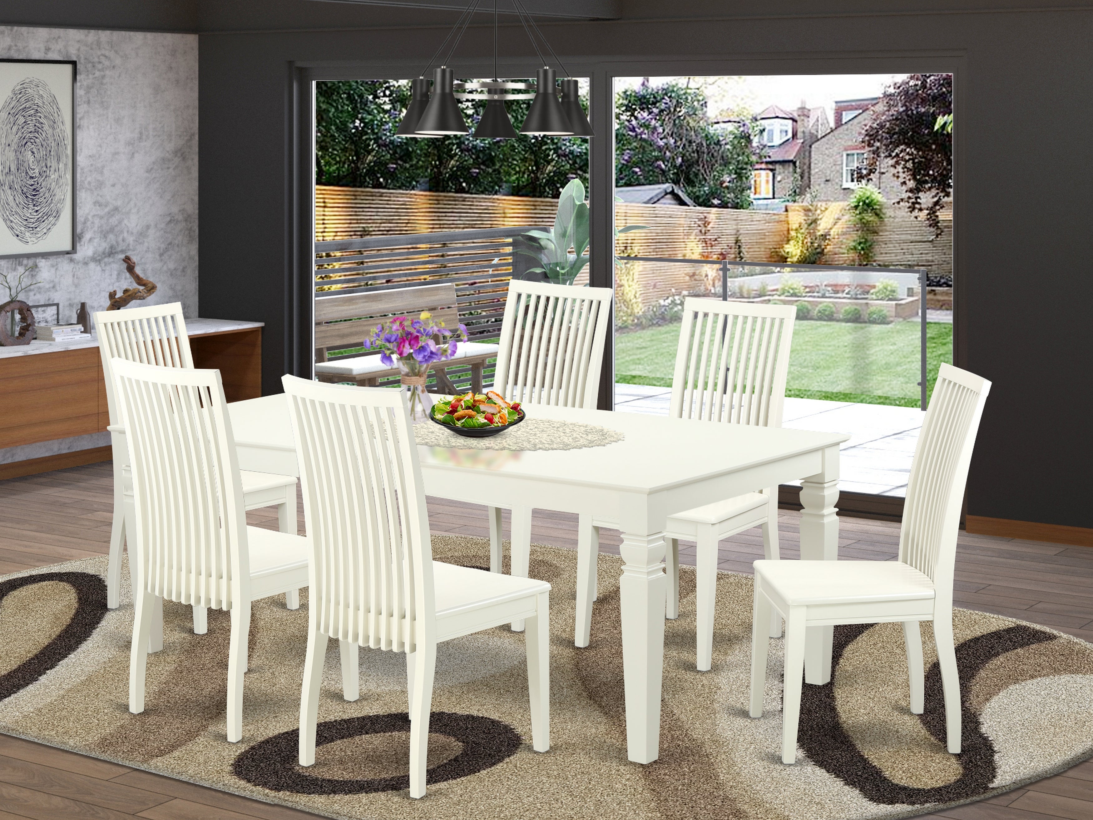 LGIP7-LWH-W 7 Pc Dining Set With One Logan Dinning Table And Six Wood Kitchen Chairs Finished In A Rich Linen White Color.