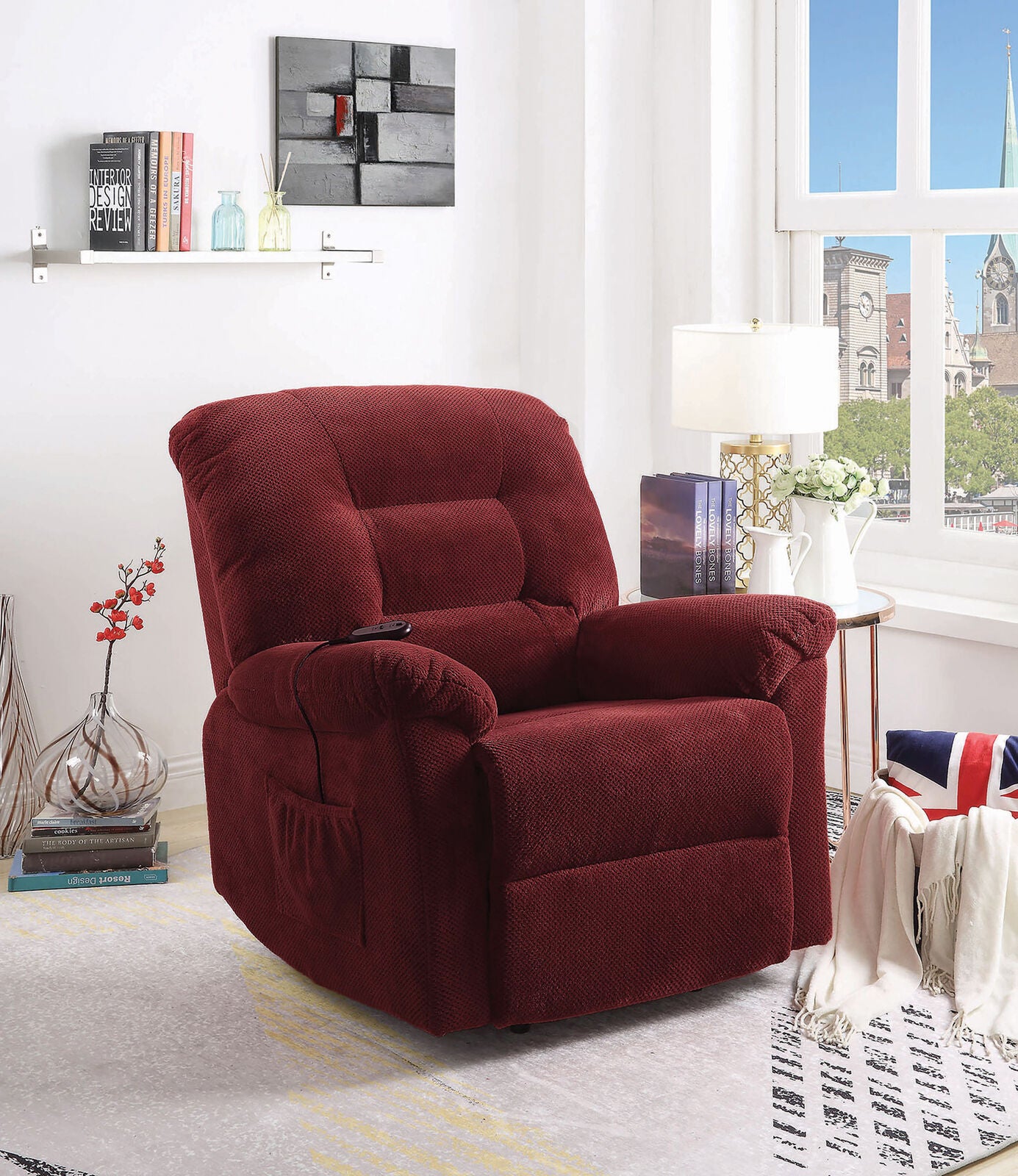 Coaster Upholstered Chenille Power Lift Recliner Brick Red