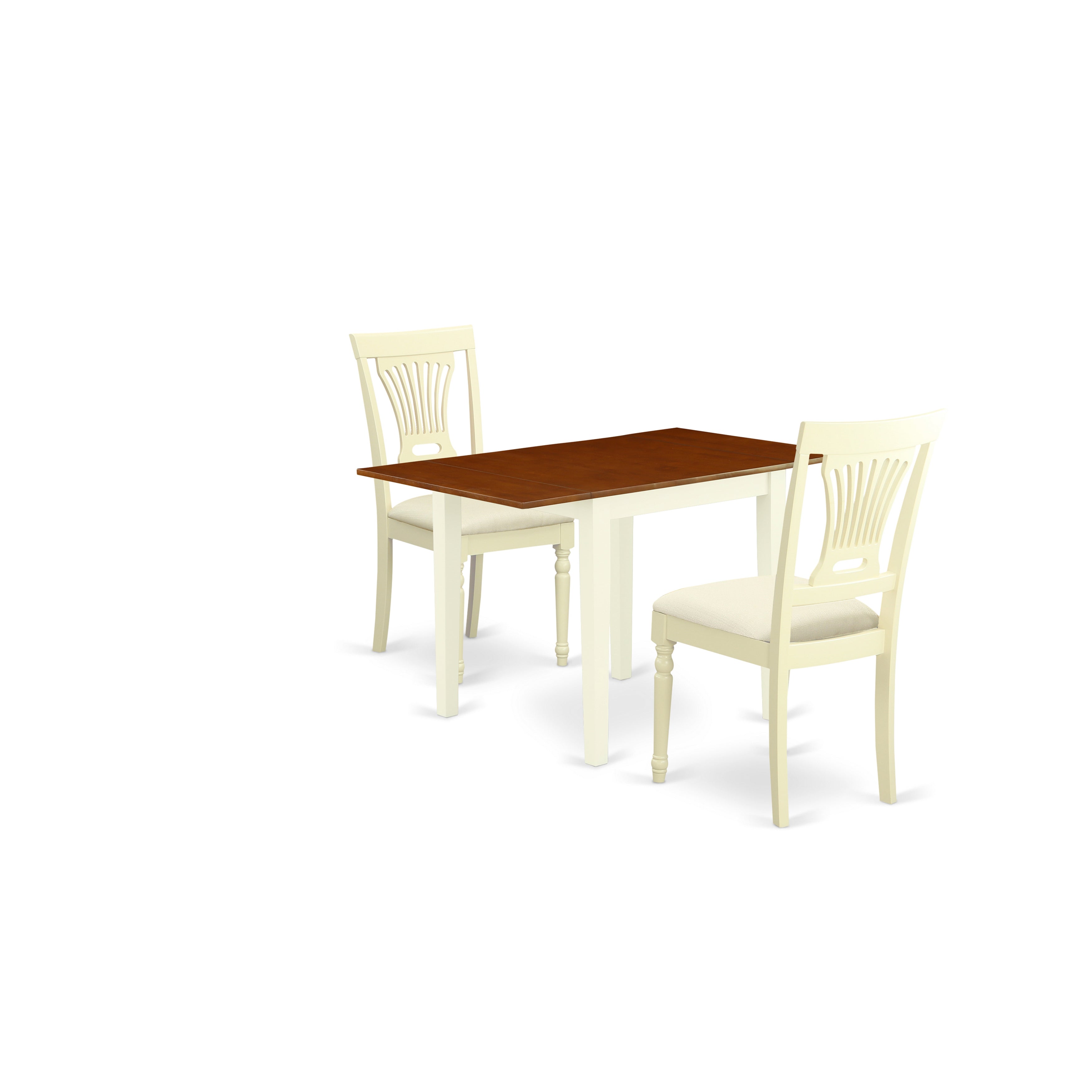 East West Furniture NDPL3-WHI-C ,3-Pc Dinette Set Consists of a Small Dining Table and () Modern Dining Chairs with Microfiber Upholstery Seat and Panel Back, Buttermilk and Cherry Finish