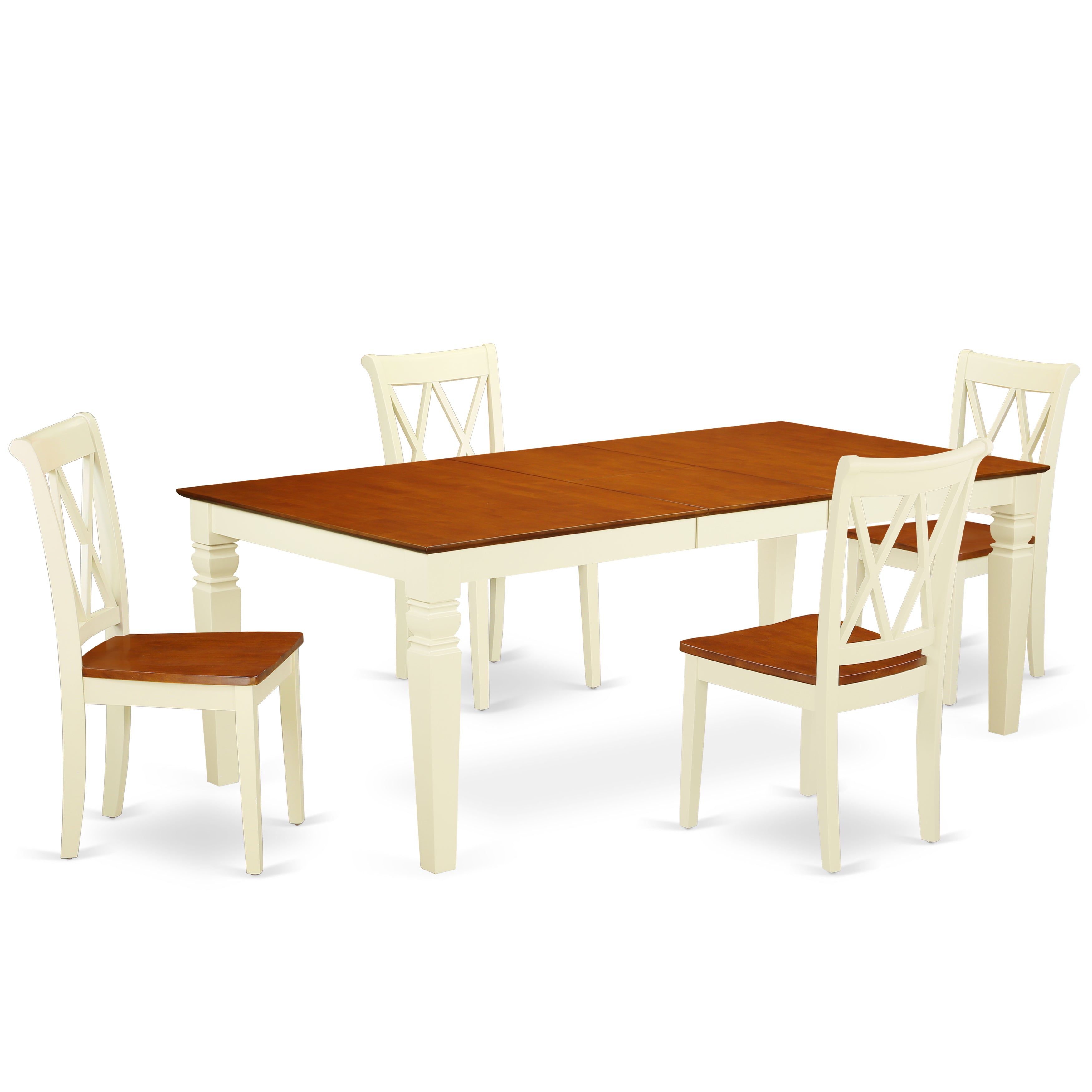 LGCL5-BMK-W 5PC Rectangular 66/84 inch Table with 18 In Leaf and 4 Double X back Chairs
