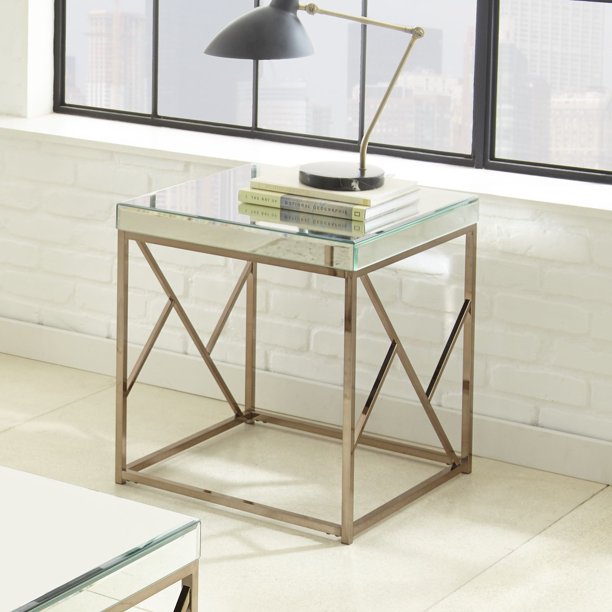 Steve Silver Co. Evelyn Mirrored Top Geometric End Table With metal base